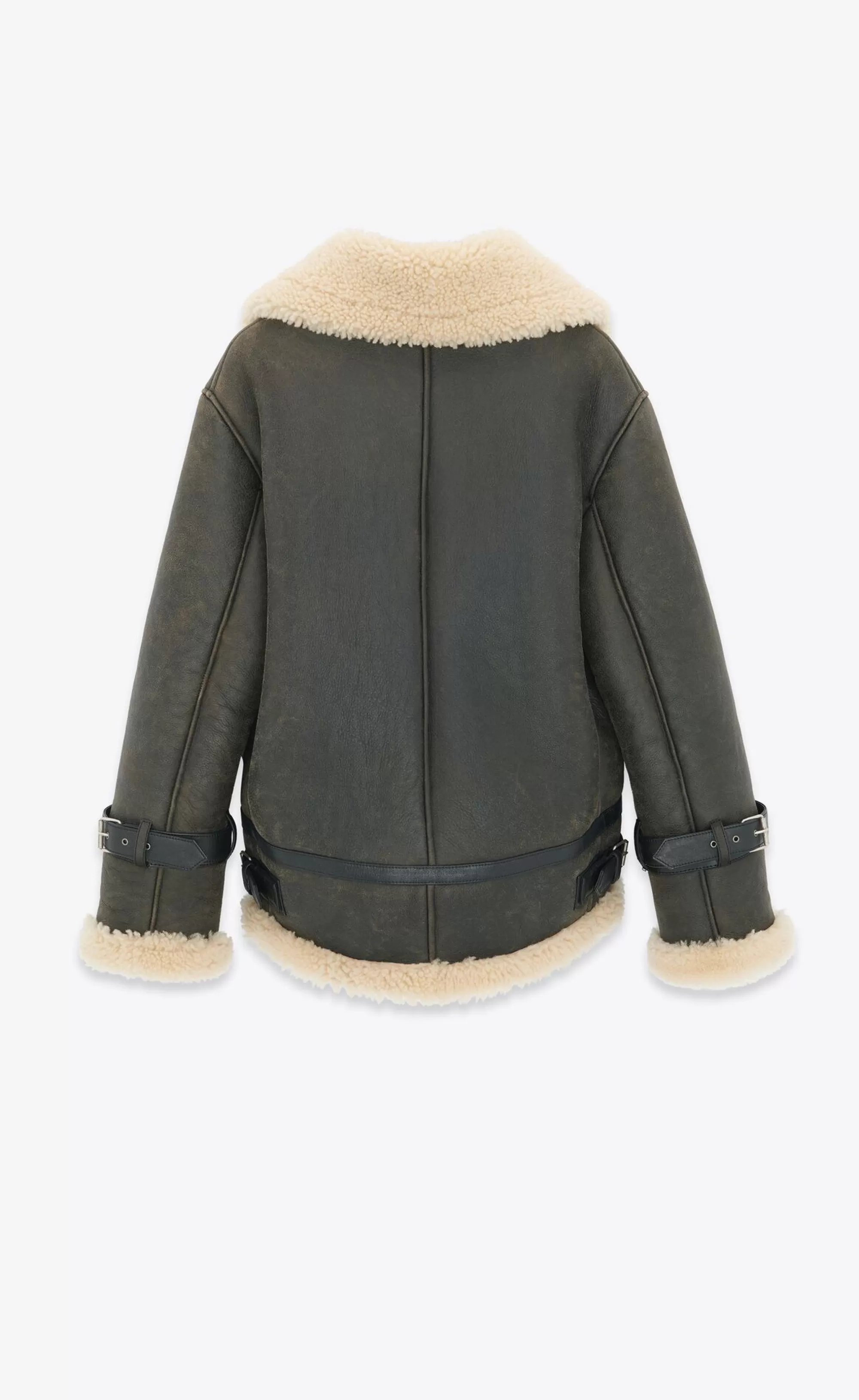 Women Saint Laurent Coats and Outerwear^Aviator Jacket In Aged-leather And Shearling | | YSL.com