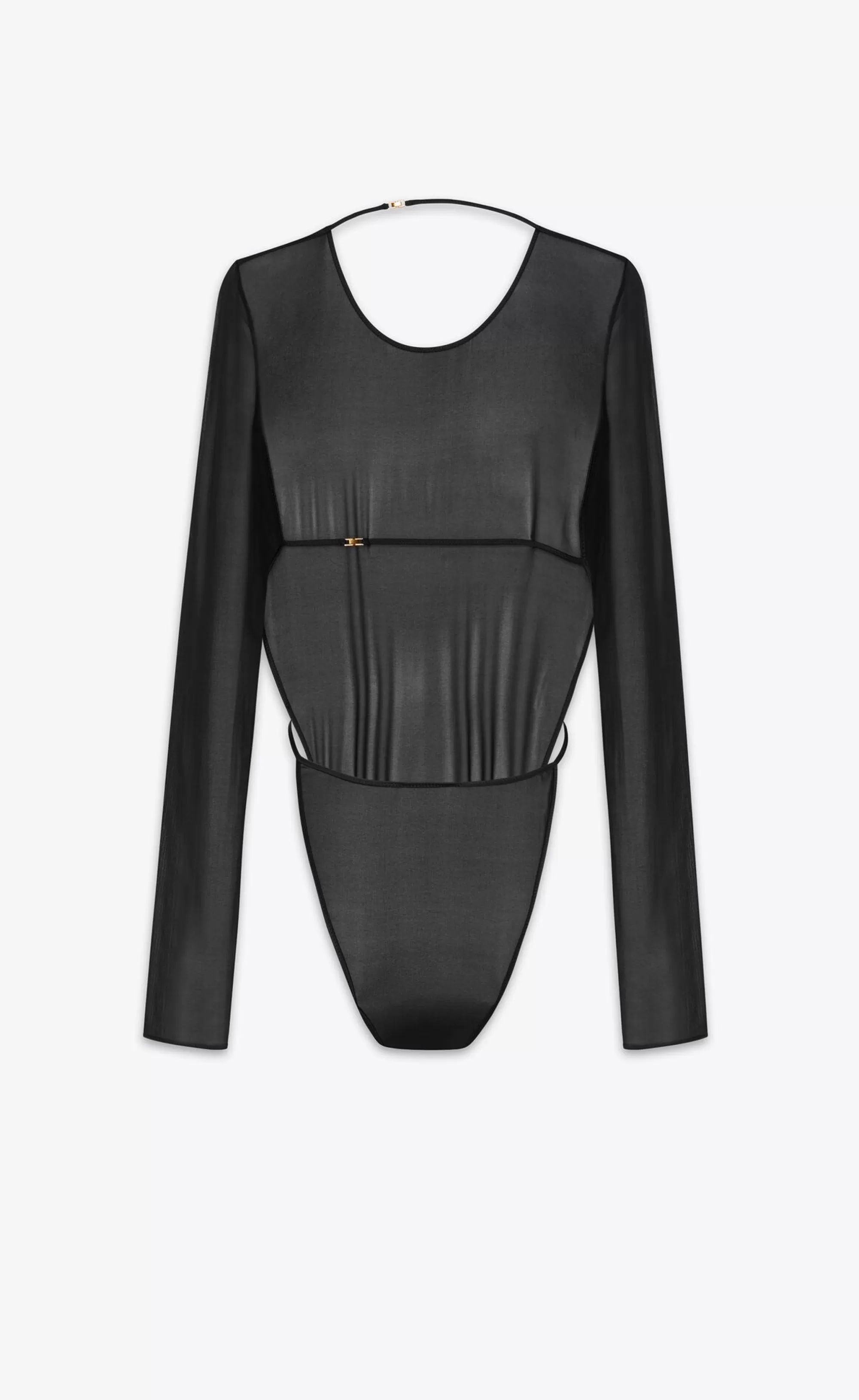 Women Saint Laurent LINGERIE AND SWIMWEAR^Backless Bodysuit In Stretch Silk Georgette | | YSL.com