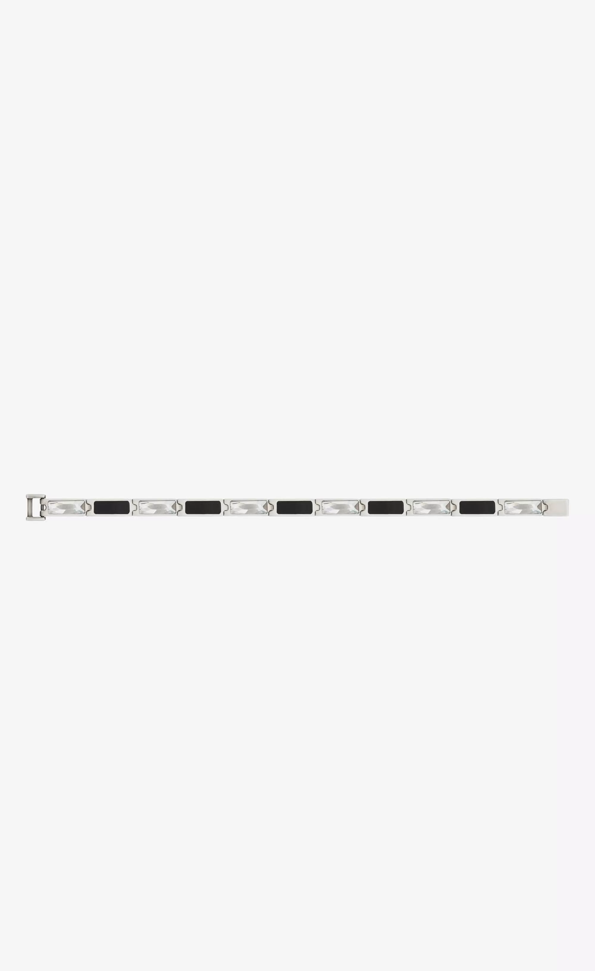 Saint Laurent Bracelets^Baguette Rhinestone Bracelet In Metal And Leather | | YSL.com