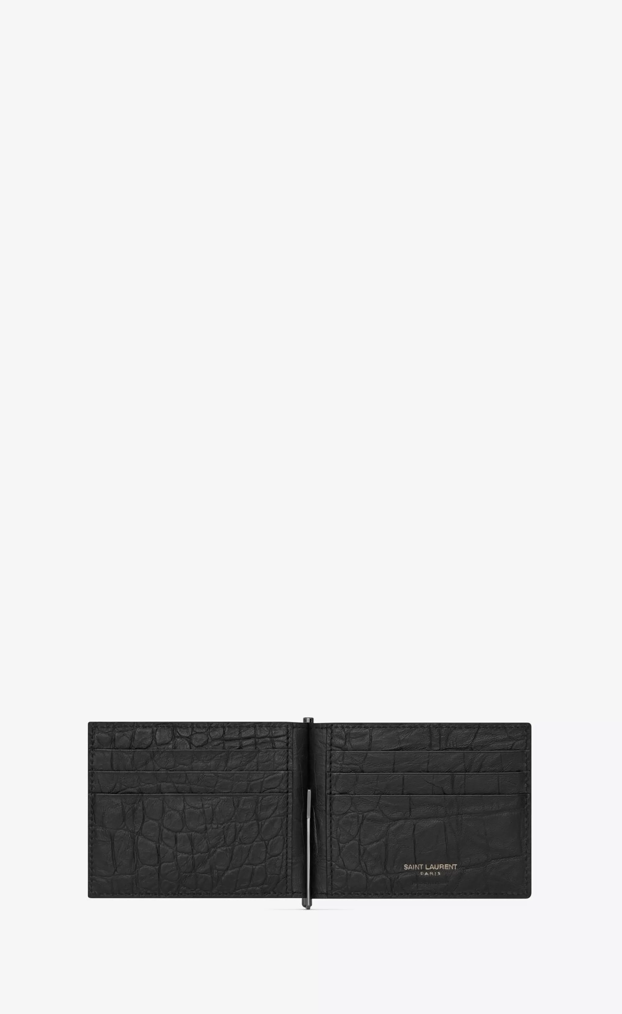 Saint Laurent WALLETS^CASSANDRE Bill Clip Wallet In CROCODILE-EMBOSSED Leather | | YSL.com