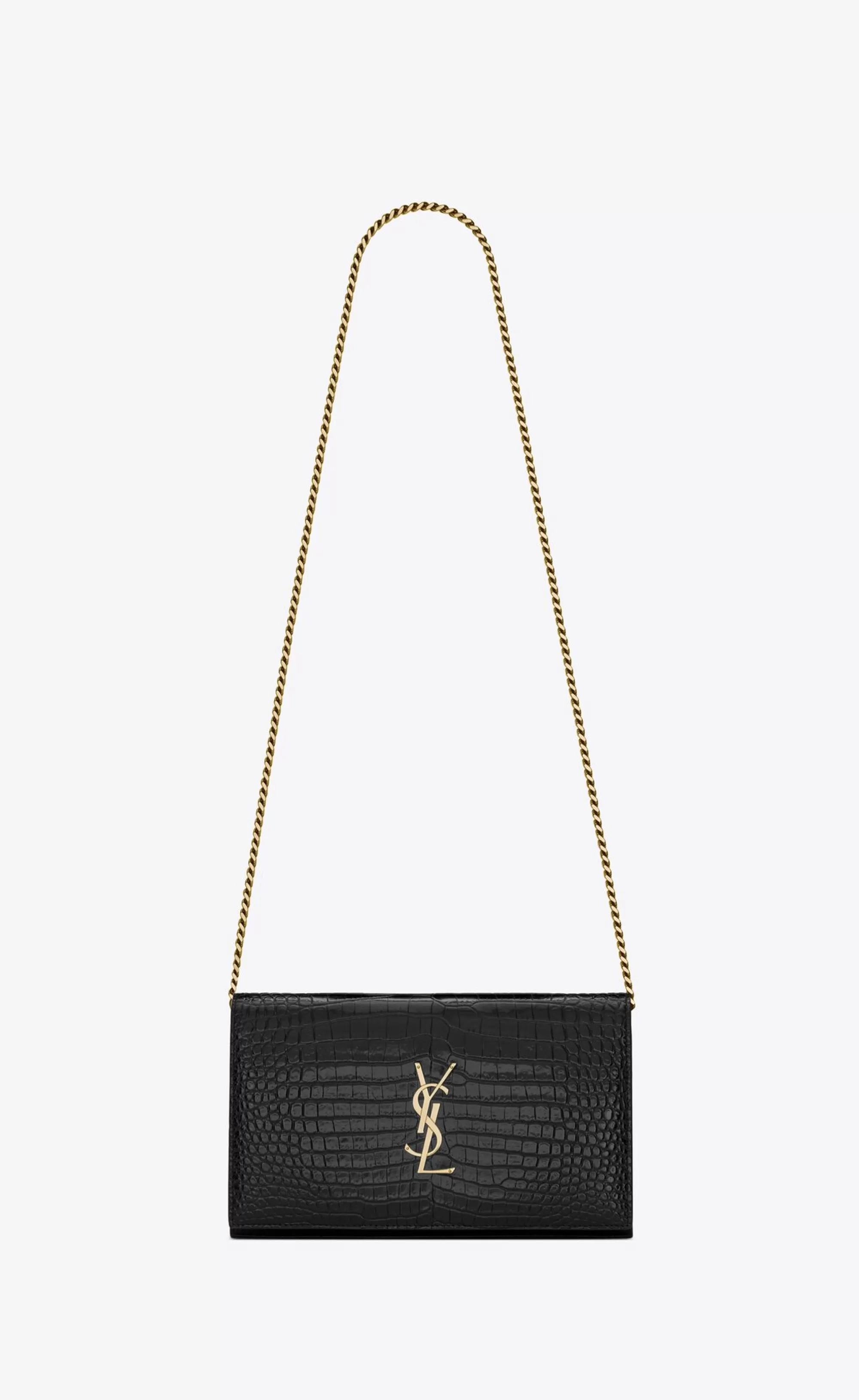 Women Saint Laurent CHAIN WALLETS^CASSANDRE Chain Wallet In Crocodile-embossed Shiny Leather | | YSL.com