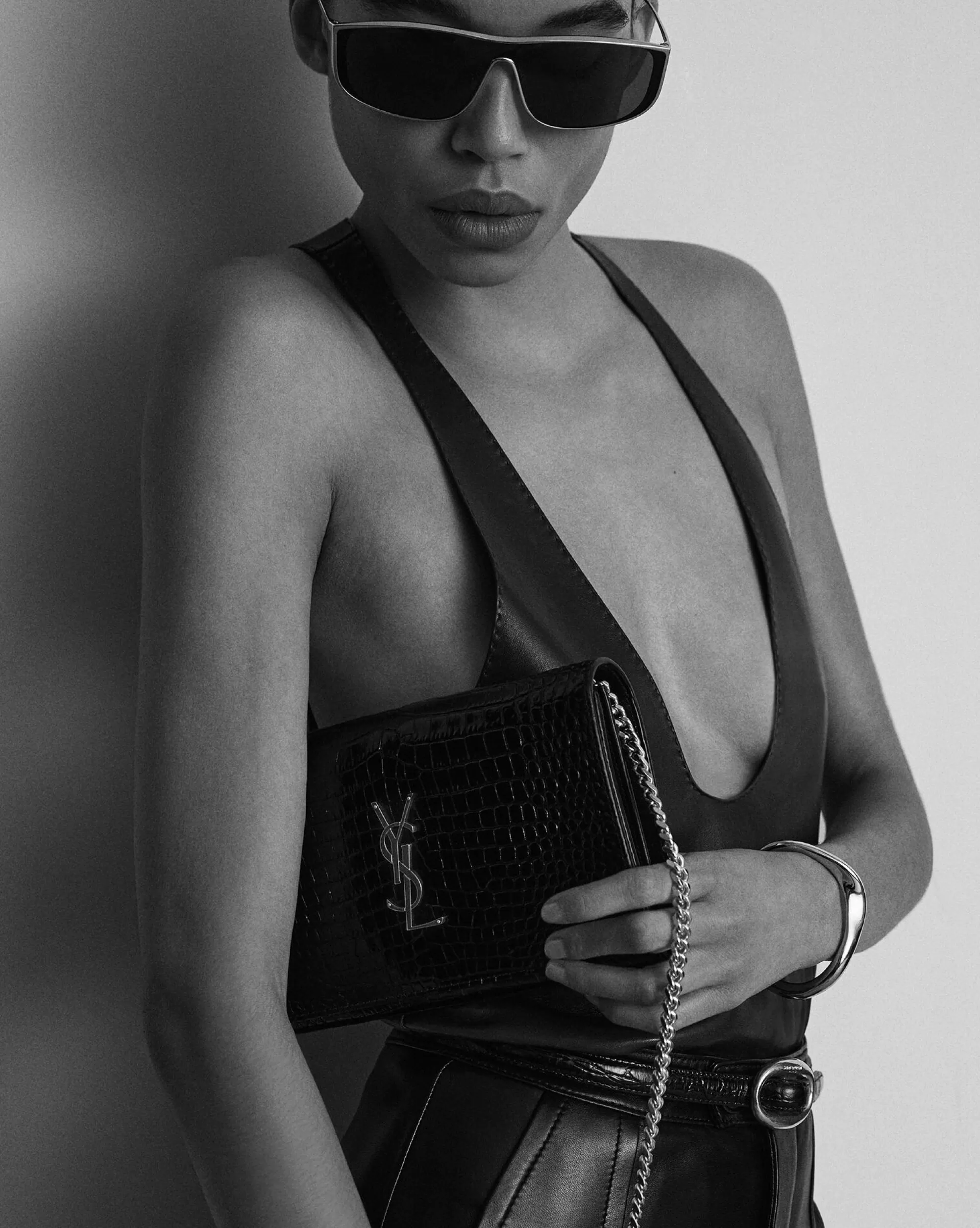 Women Saint Laurent CHAIN WALLETS^CASSANDRE Chain Wallet In Crocodile-embossed Shiny Leather | | YSL.com