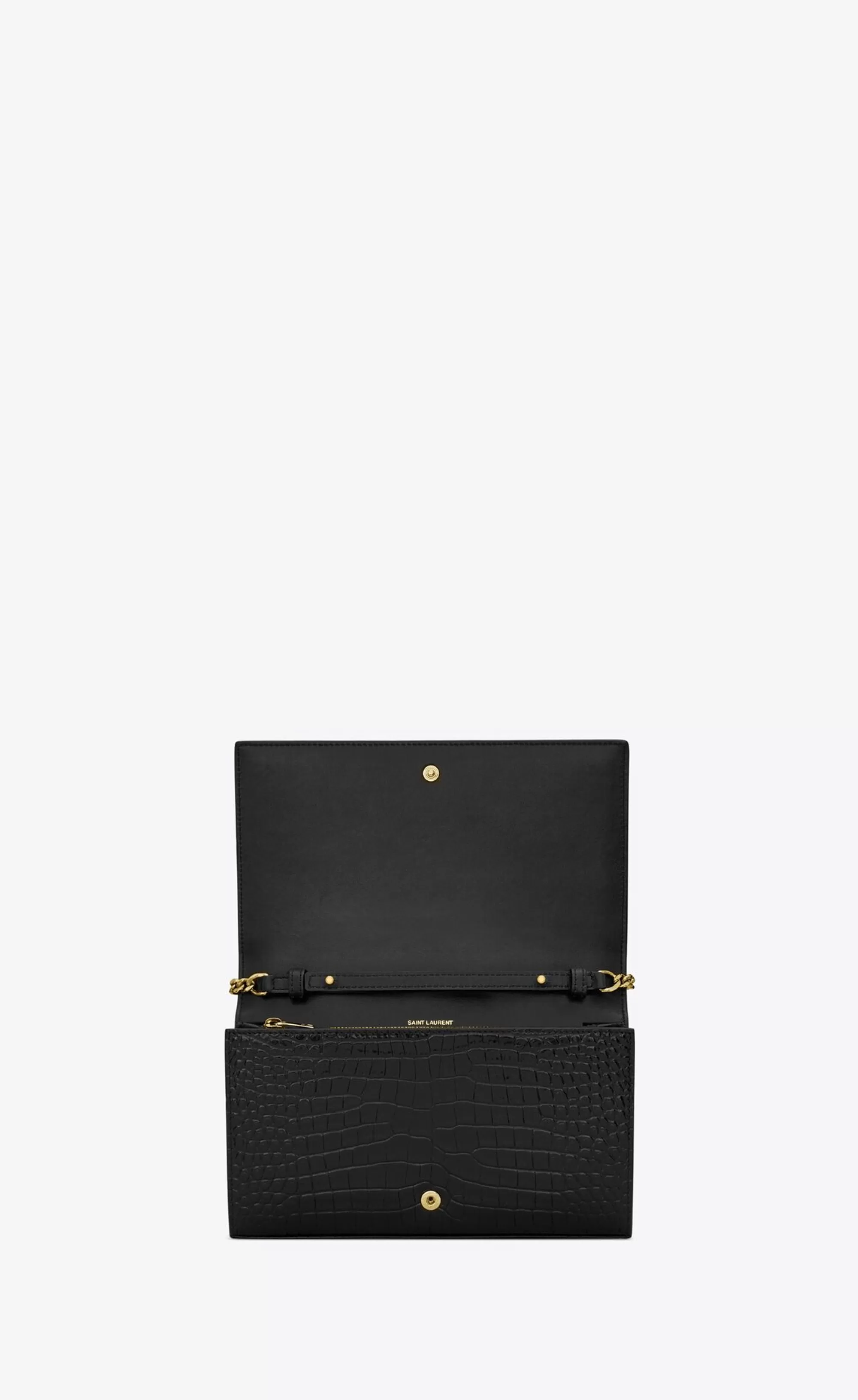 Women Saint Laurent CHAIN WALLETS^CASSANDRE Chain Wallet In Crocodile-embossed Shiny Leather | | YSL.com