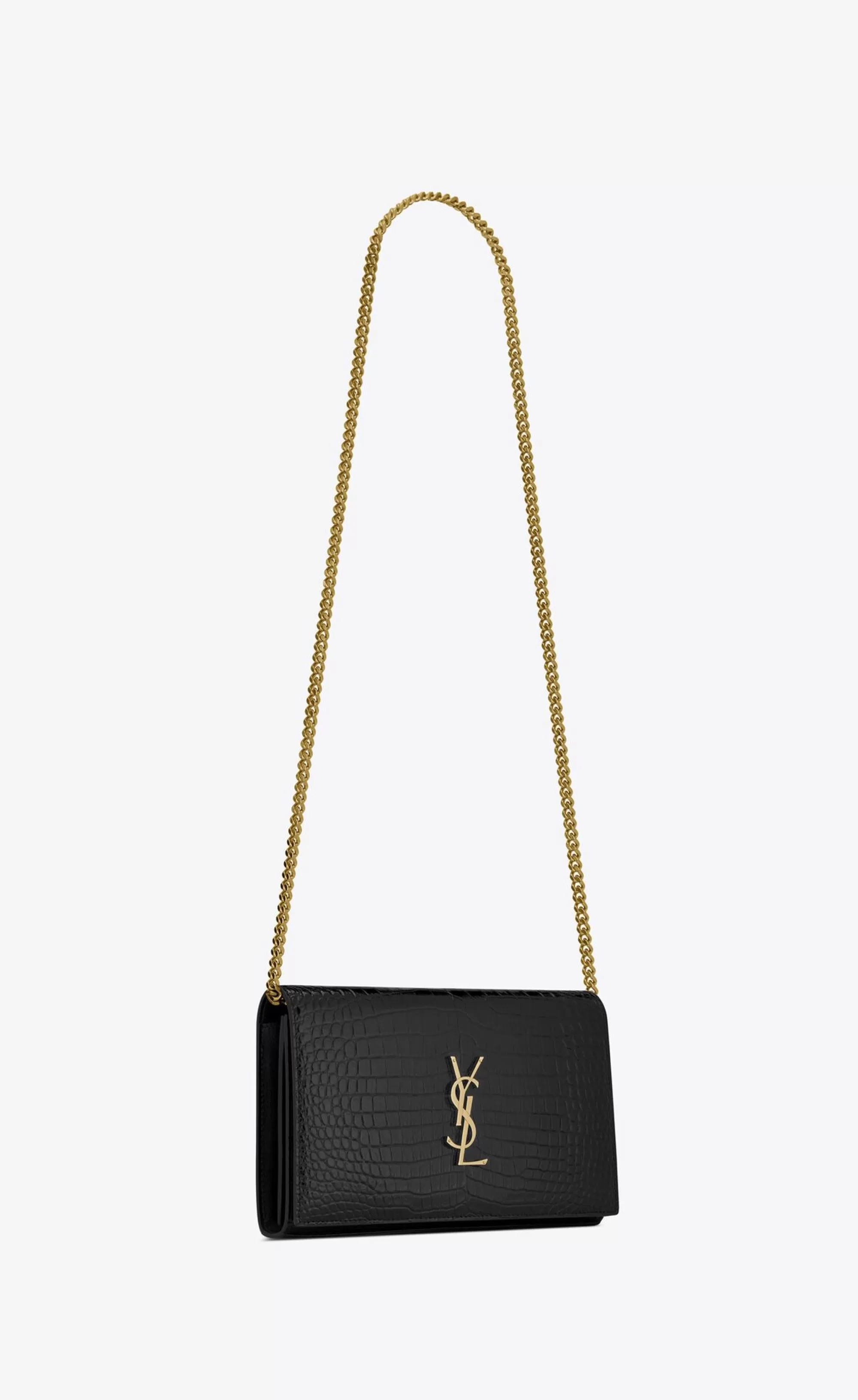 Women Saint Laurent CHAIN WALLETS^CASSANDRE Chain Wallet In Crocodile-embossed Shiny Leather | | YSL.com