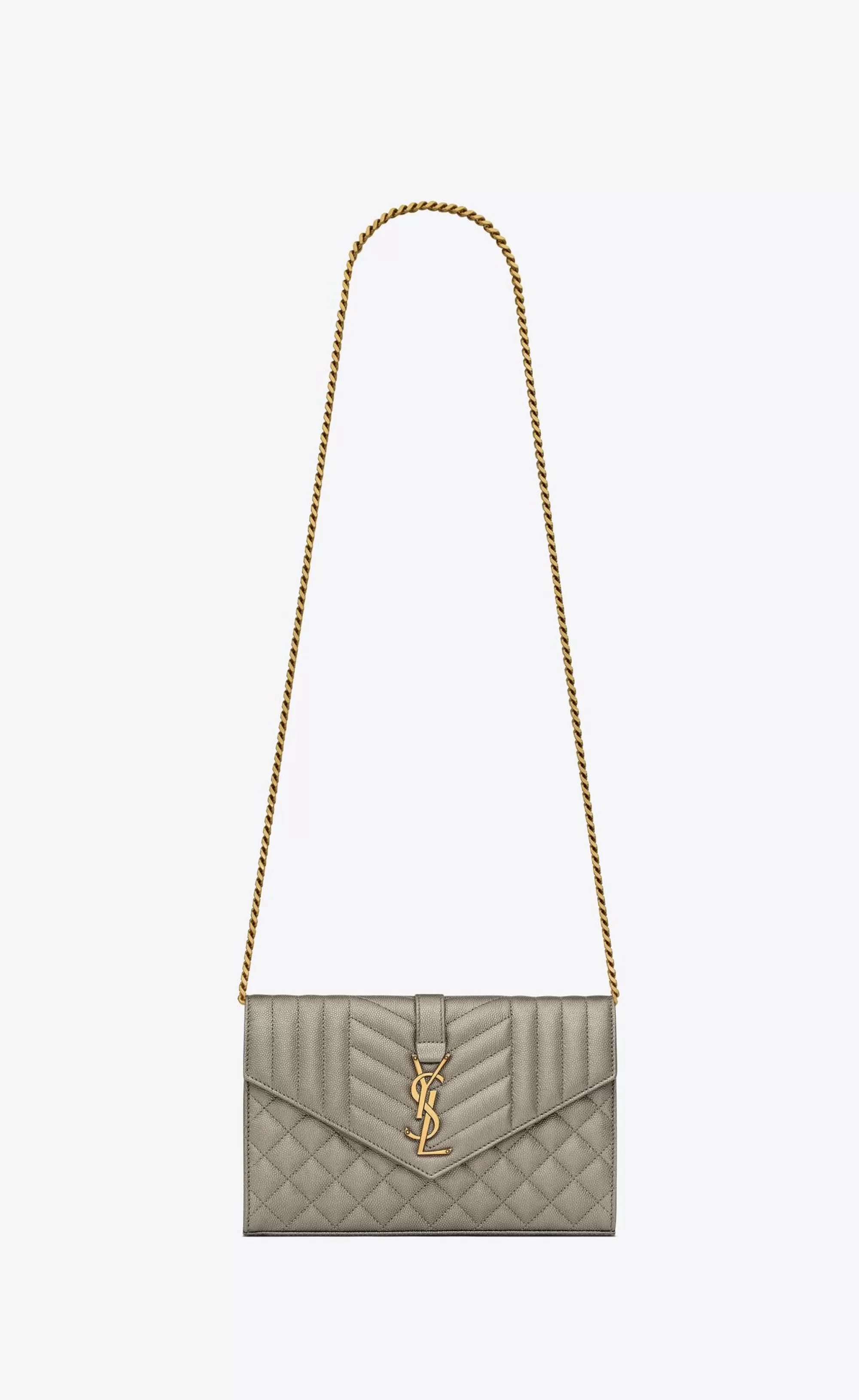 Women Saint Laurent CHAIN WALLETS^CASSANDRE CHAIN WALLET IN METALLIC QUILTED LEATHER | | YSL.com