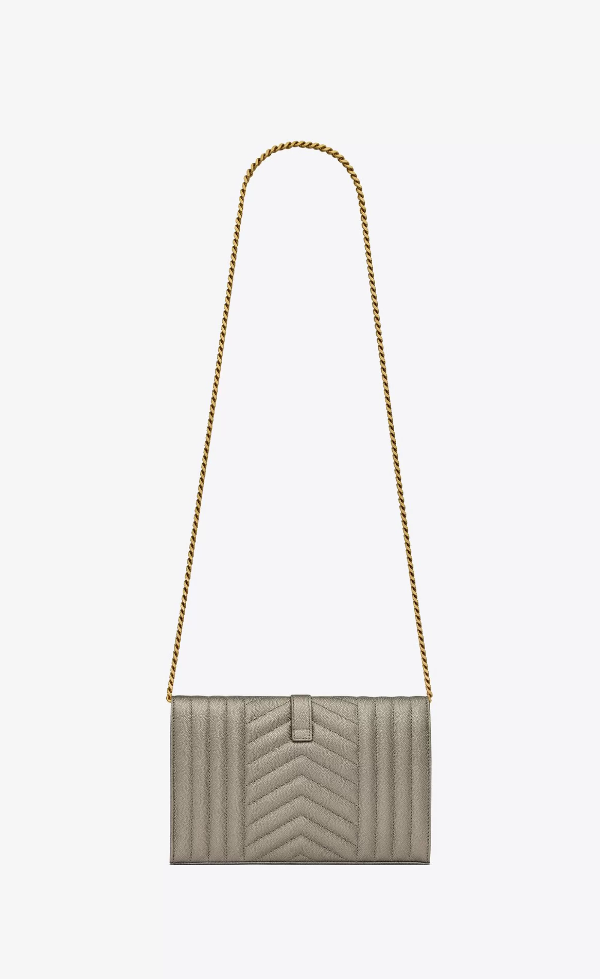 Women Saint Laurent CHAIN WALLETS^CASSANDRE CHAIN WALLET IN METALLIC QUILTED LEATHER | | YSL.com