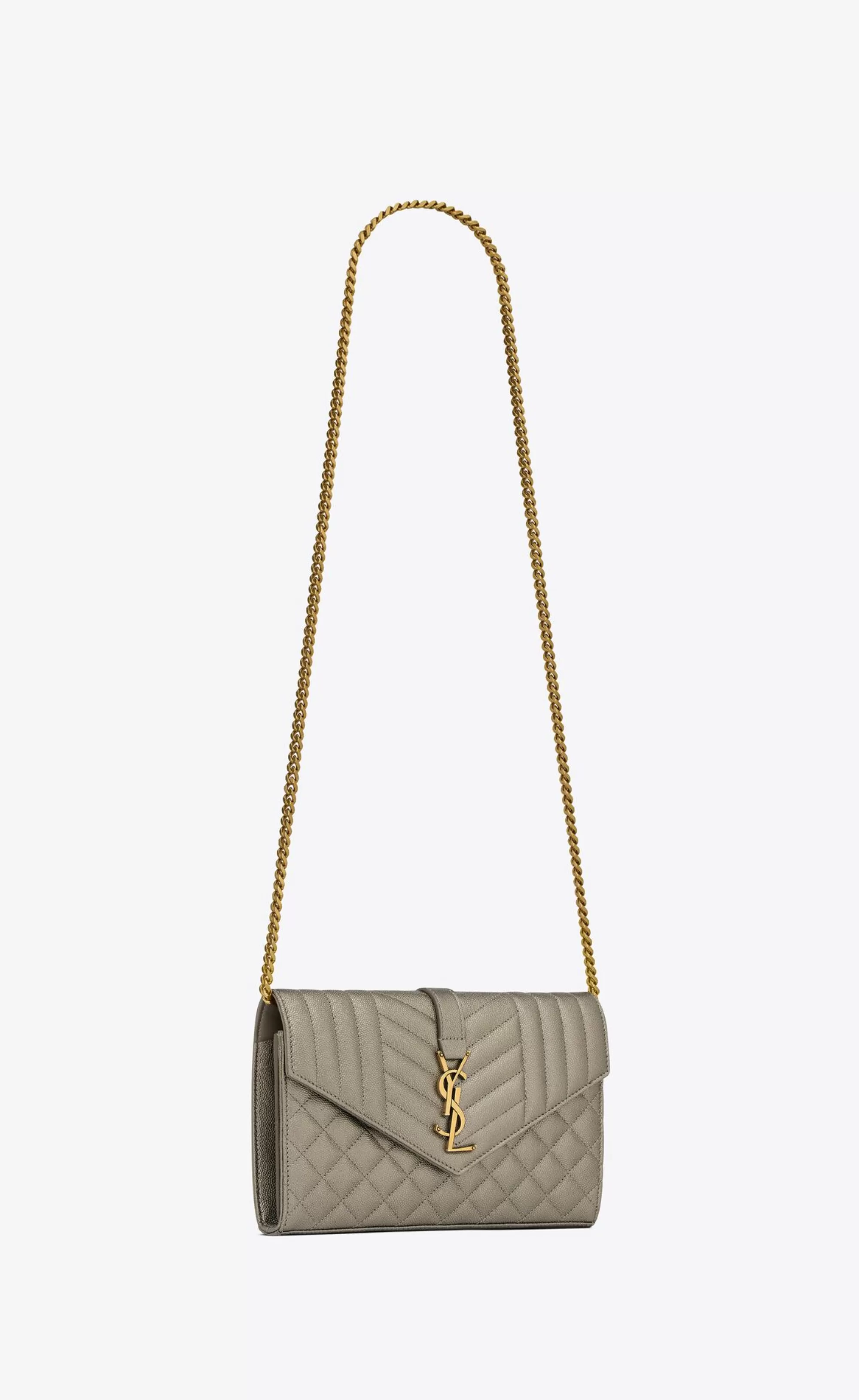 Women Saint Laurent CHAIN WALLETS^CASSANDRE CHAIN WALLET IN METALLIC QUILTED LEATHER | | YSL.com