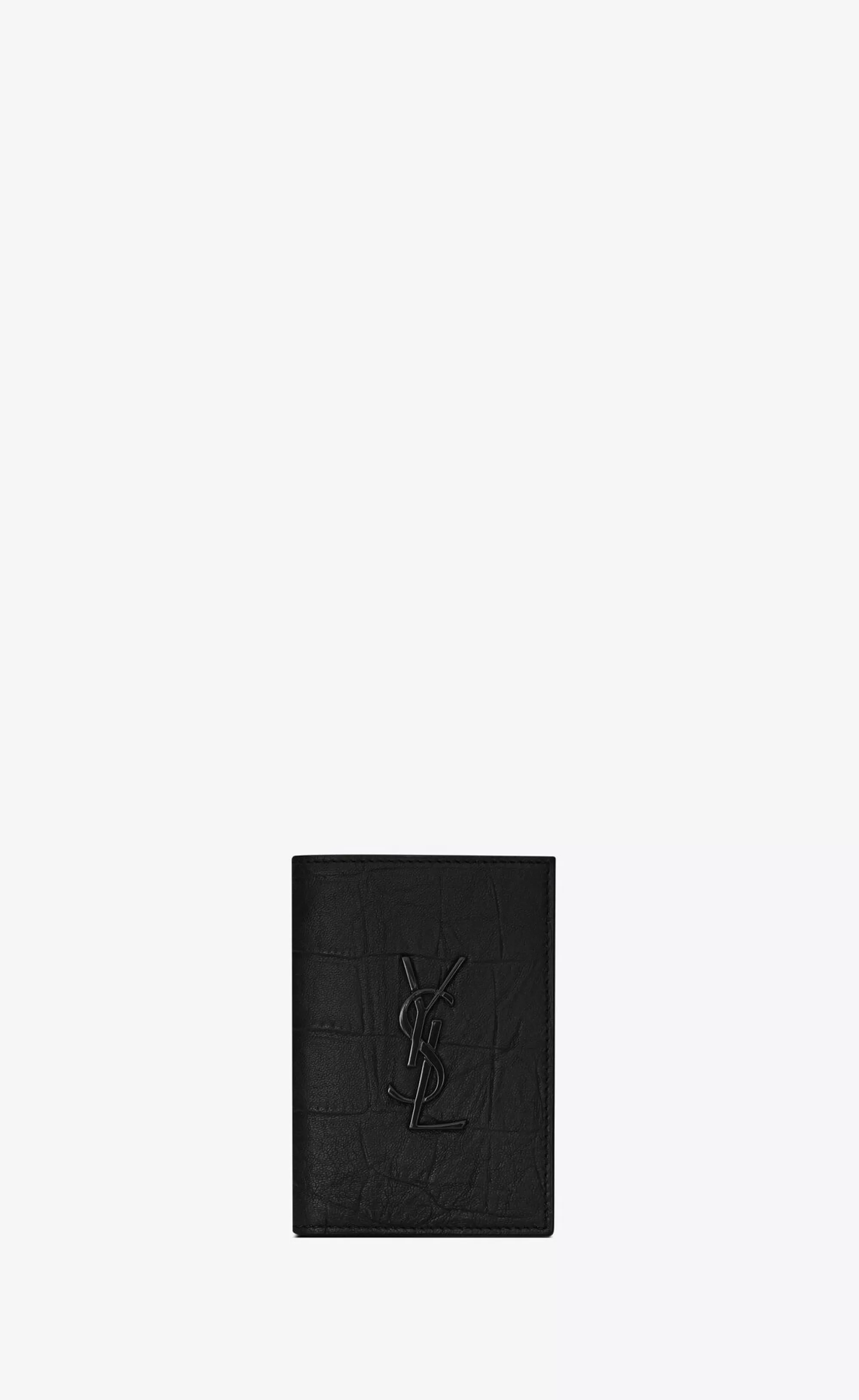 Saint Laurent CARD CASES^CASSANDRE Credit Card Wallet In CROCODILE-EMBOSSED Leather | | YSL.com