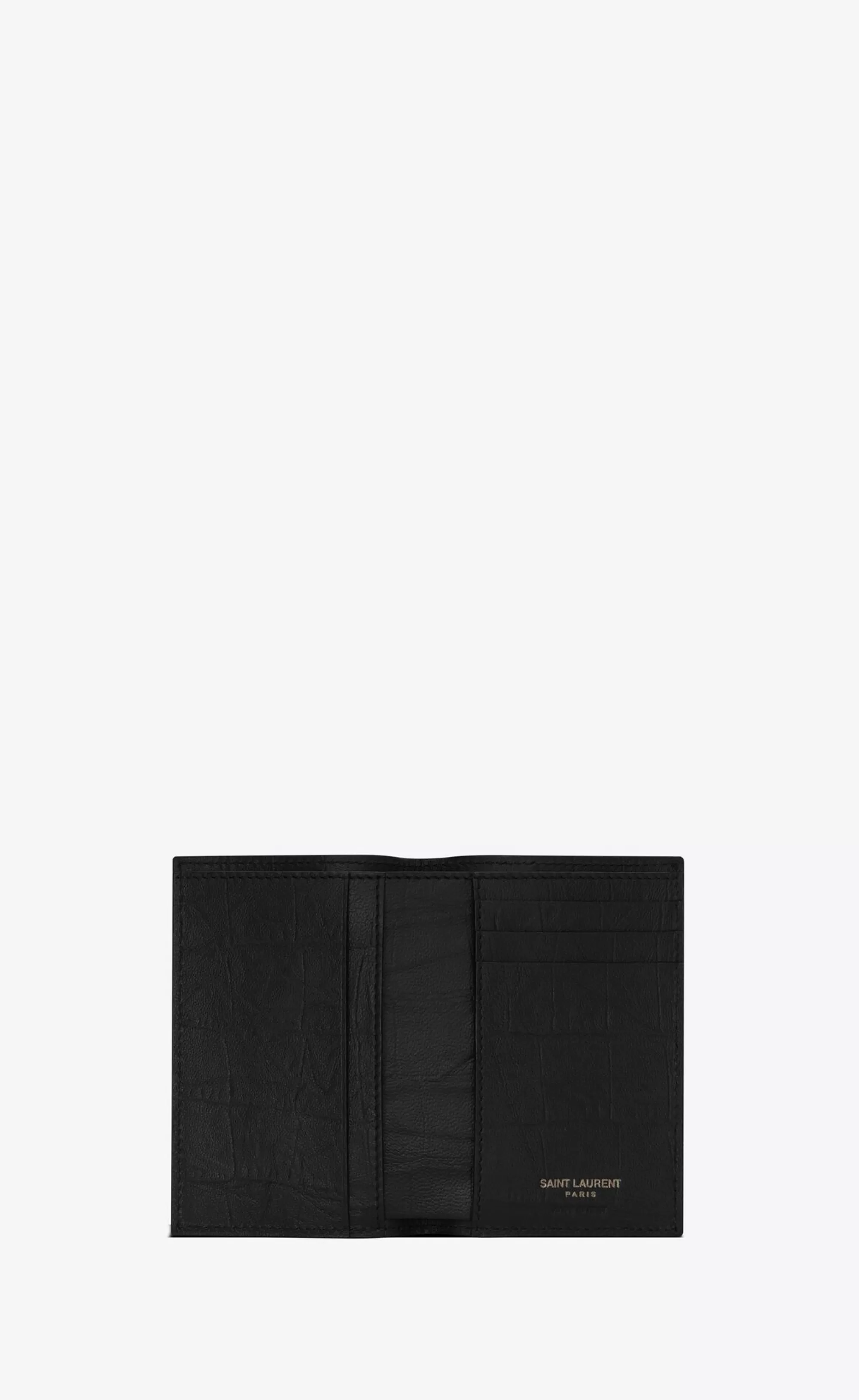 Saint Laurent CARD CASES^CASSANDRE Credit Card Wallet In CROCODILE-EMBOSSED Leather | | YSL.com