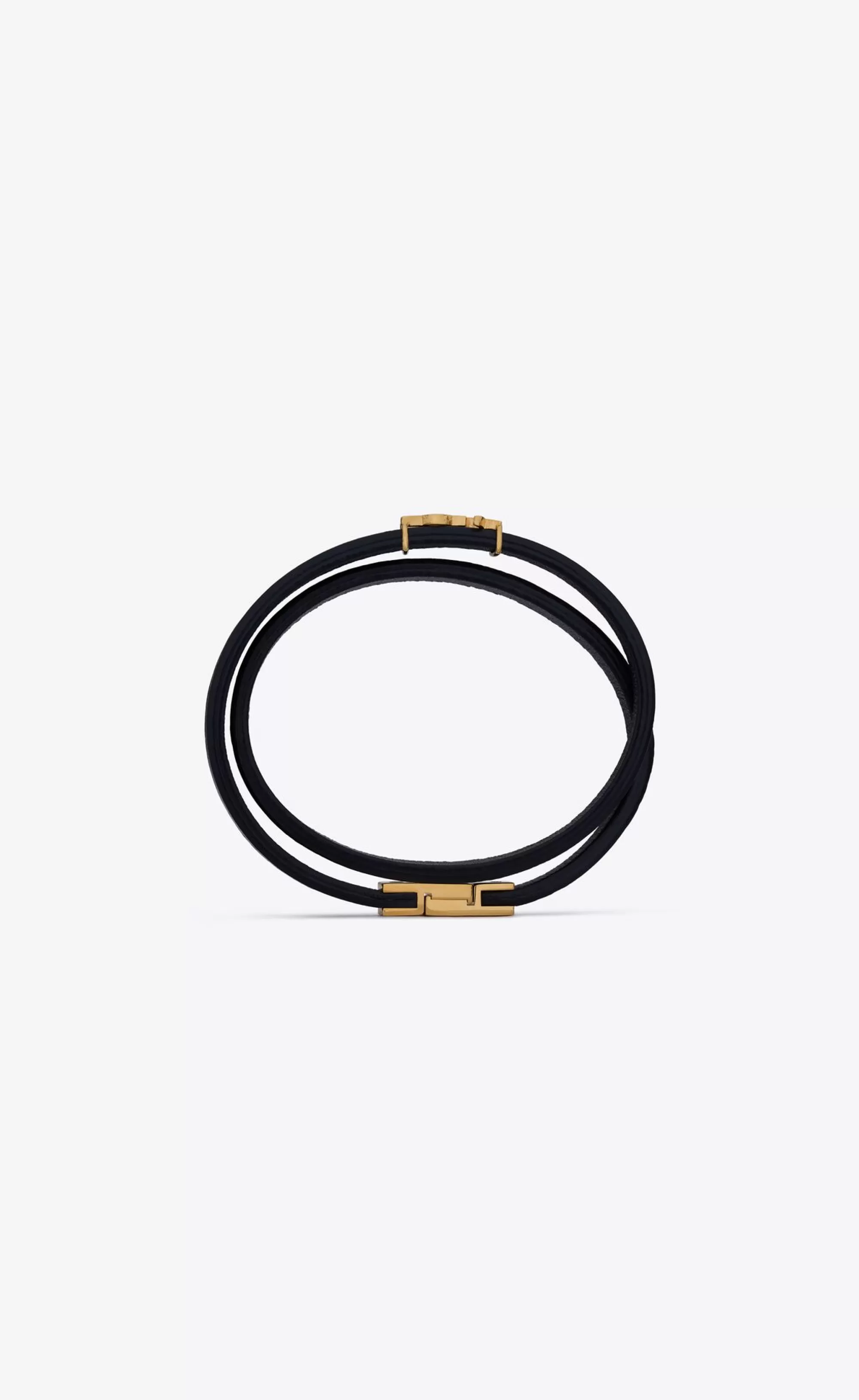 Women Saint Laurent Leather bracelets^CASSANDRE Double Wrap Bracelet In Leather And Metal | | YSL.com