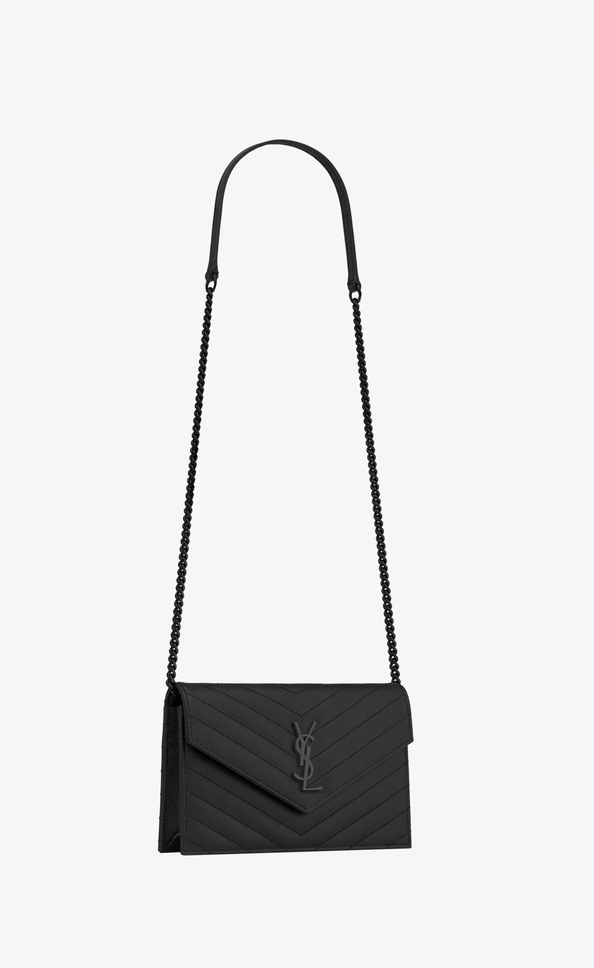 Women Saint Laurent CHAIN WALLETS | MINI BAGS^CASSANDRE ENVELOPE CHAIN WALLET IN GRAIN DE POUDRE LEATHER | | YSL.com