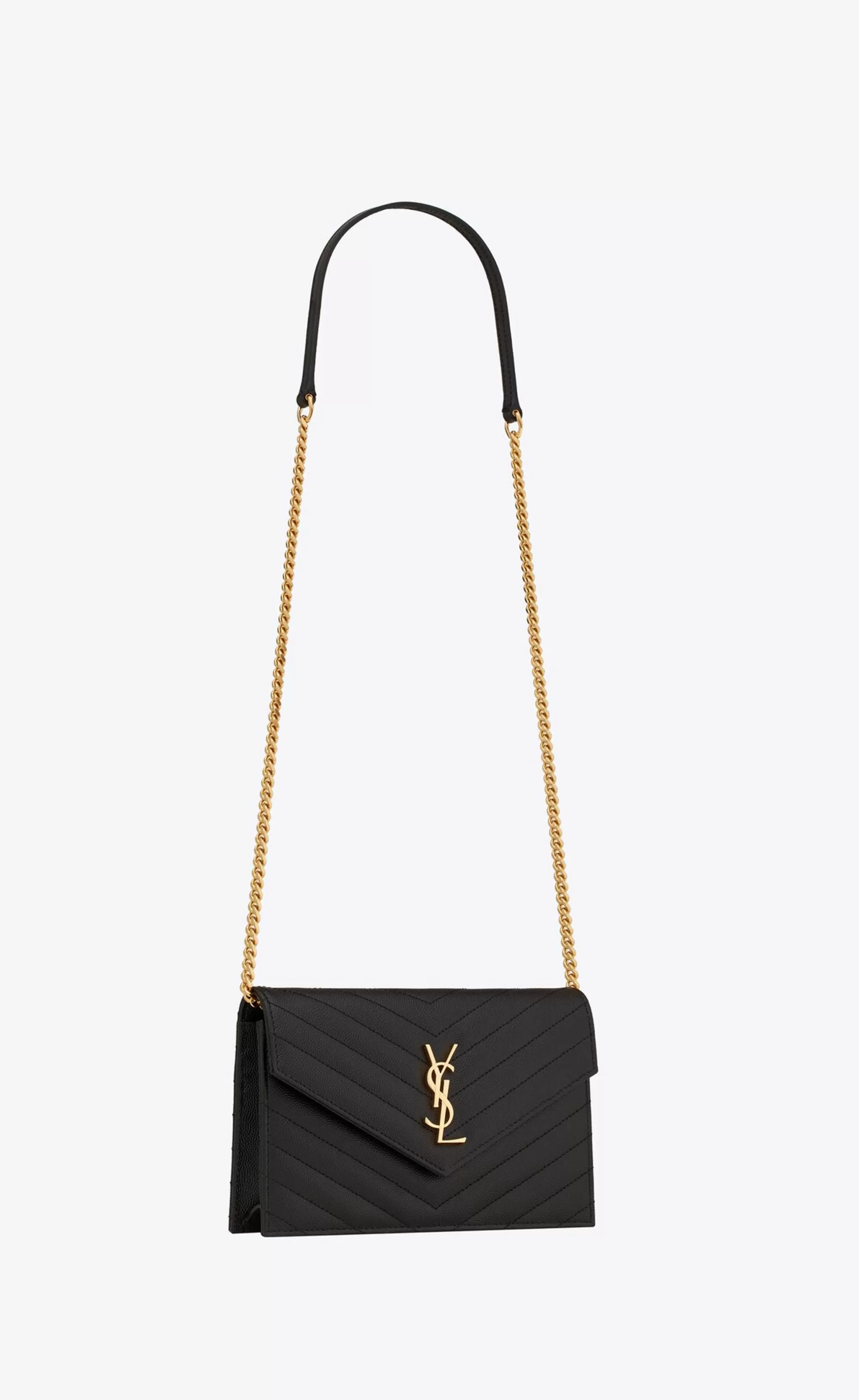 Women Saint Laurent CHAIN WALLETS | MINI BAGS^CASSANDRE ENVELOPE CHAIN WALLET IN GRAIN DE POUDRE LEATHER | | YSL.com
