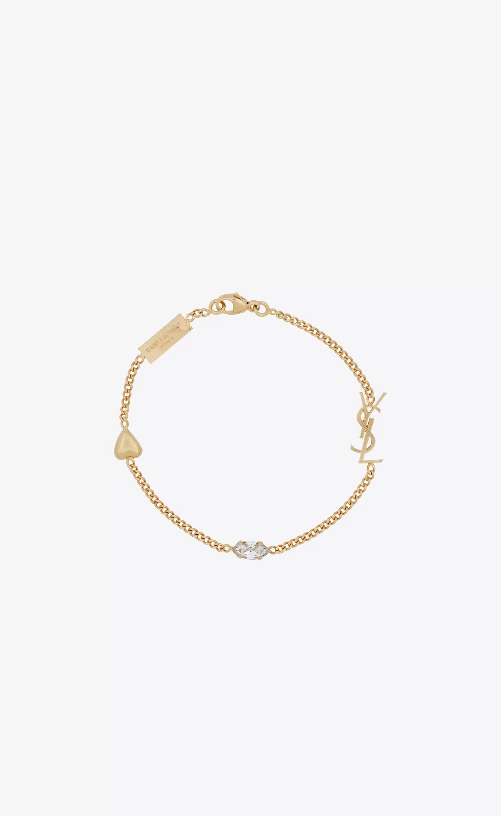 Women Saint Laurent CUFFS AND BRACELETS^CASSANDRE Heart Charm Bracelet In Metal And Rhinestone | | YSL.com