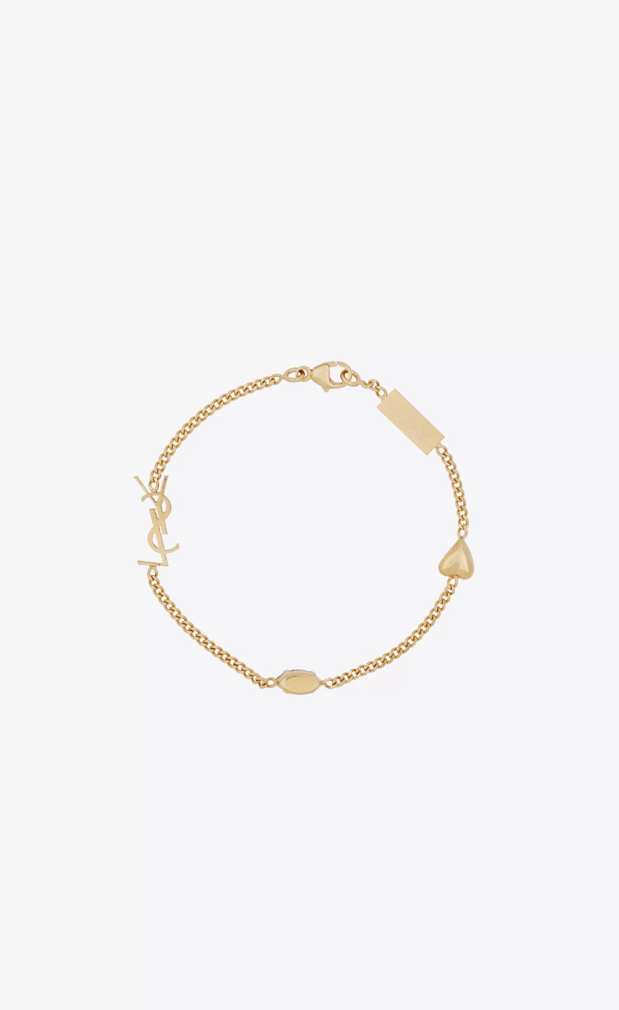 Women Saint Laurent CUFFS AND BRACELETS^CASSANDRE Heart Charm Bracelet In Metal And Rhinestone | | YSL.com