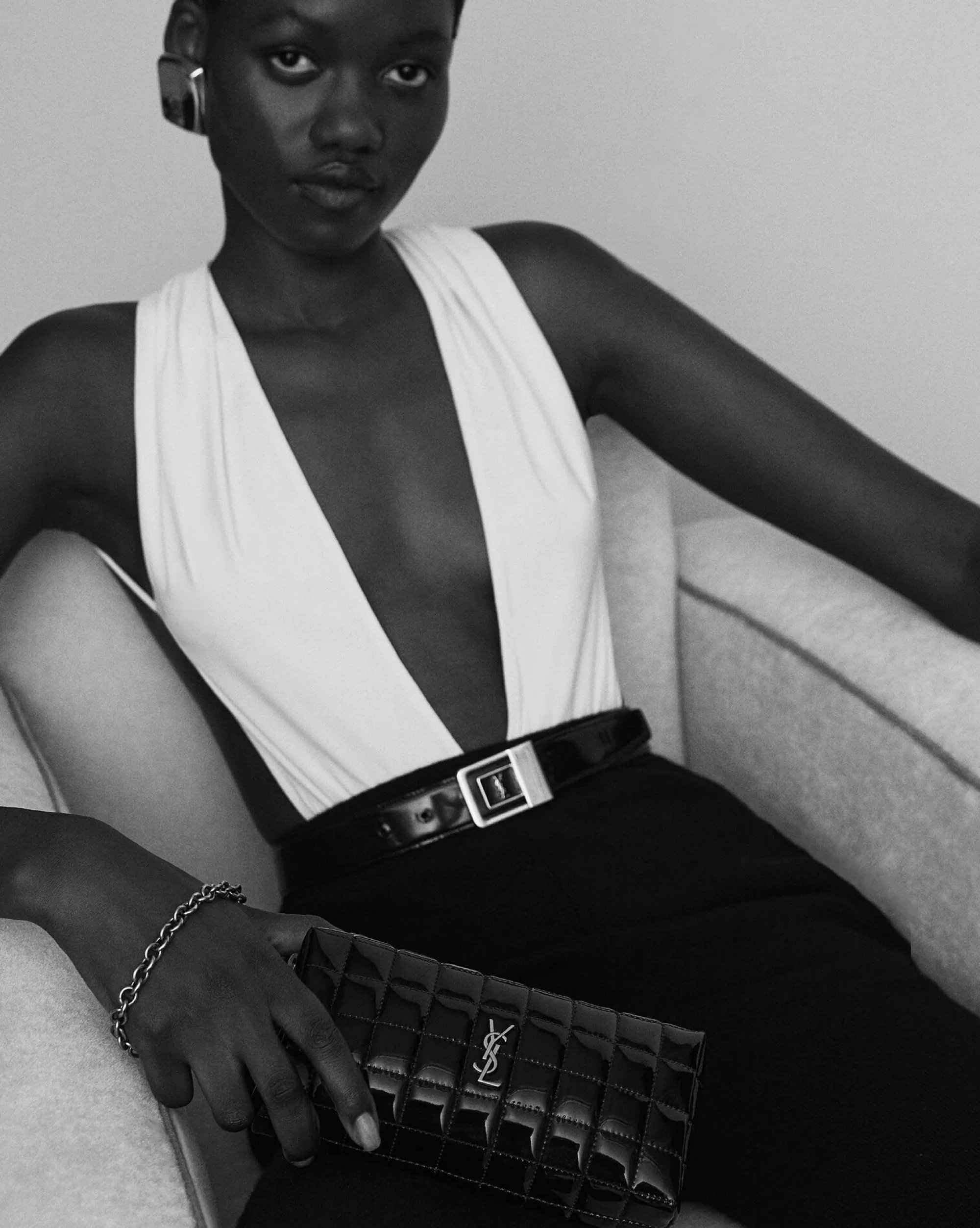 Women Saint Laurent SMOKING | SMALL ACCESSORIES^CASSANDRE MATELASSÉ CARRÉ Pouch On Chain In Shiny Canvas | | YSL.com