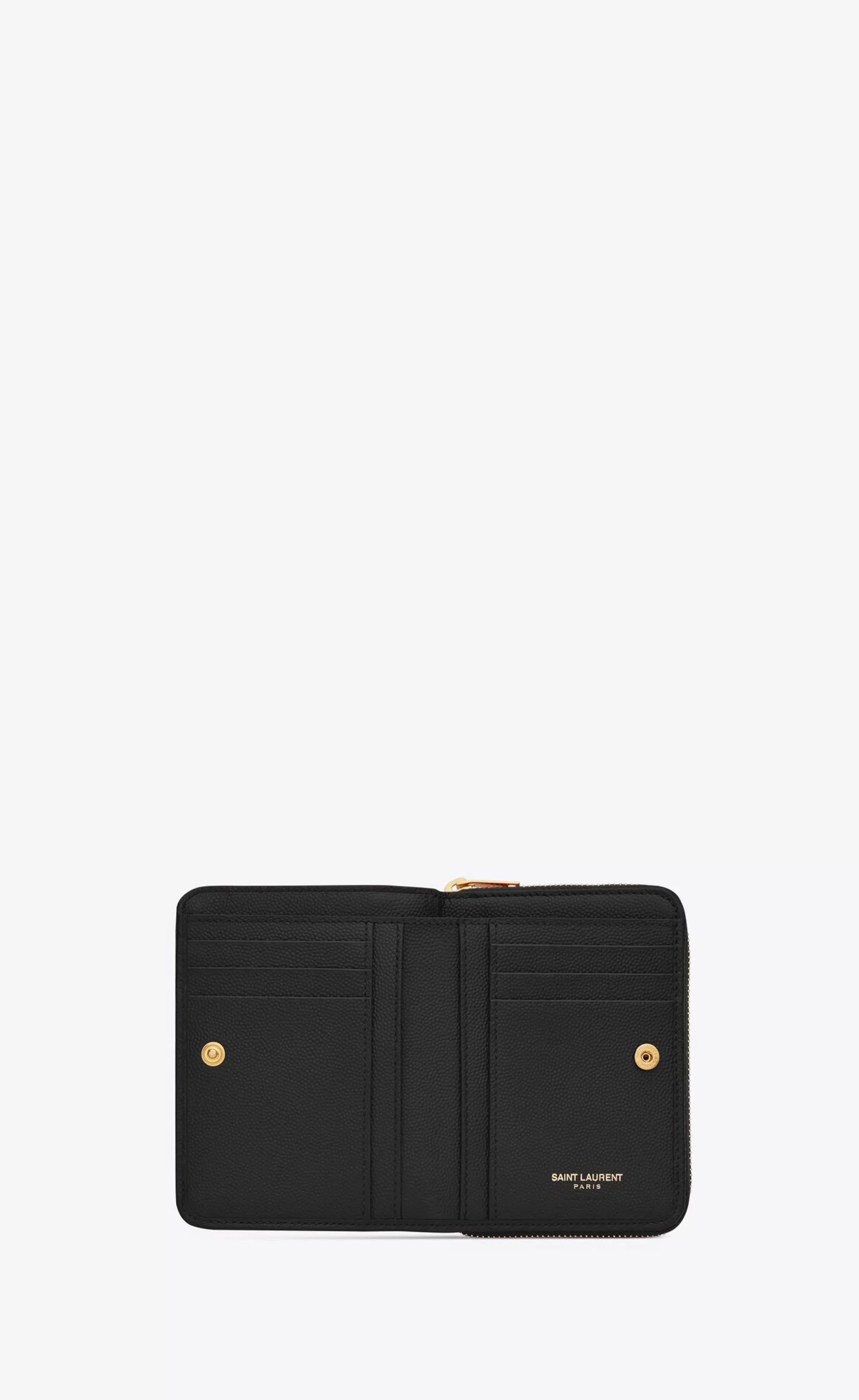 Women Saint Laurent WALLETS^CASSANDRE MATELASSÉ Compact Zip Around Wallet In Grain De Poudre Embossed Leather | | YSL.com