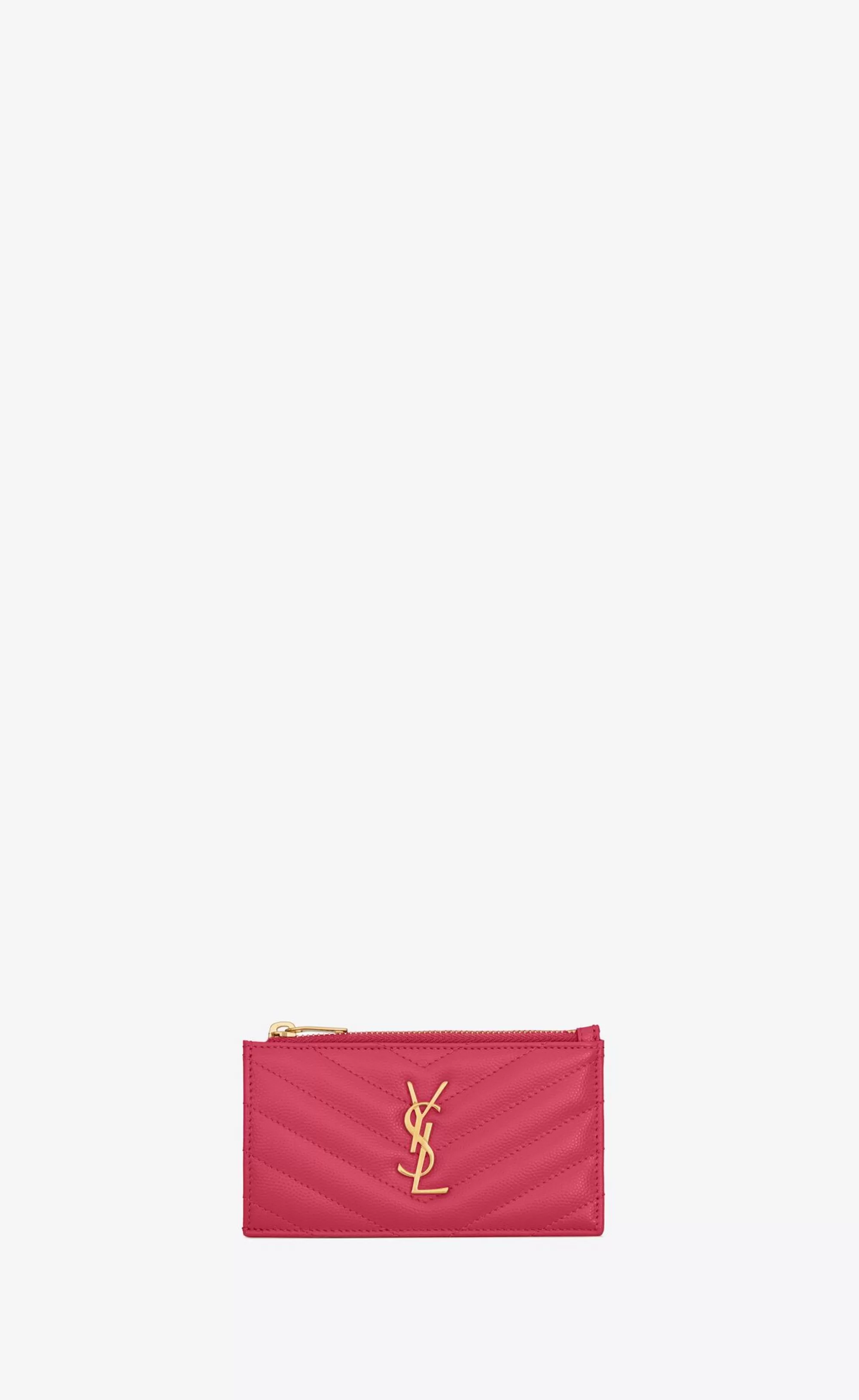 Women Saint Laurent CARD CASES^CASSANDRE MATELASSÉ FRAGMENTS ZIPPED CARD CASE IN GRAIN DE POUDRE EMBOSSED LEATHER | | YSL.com