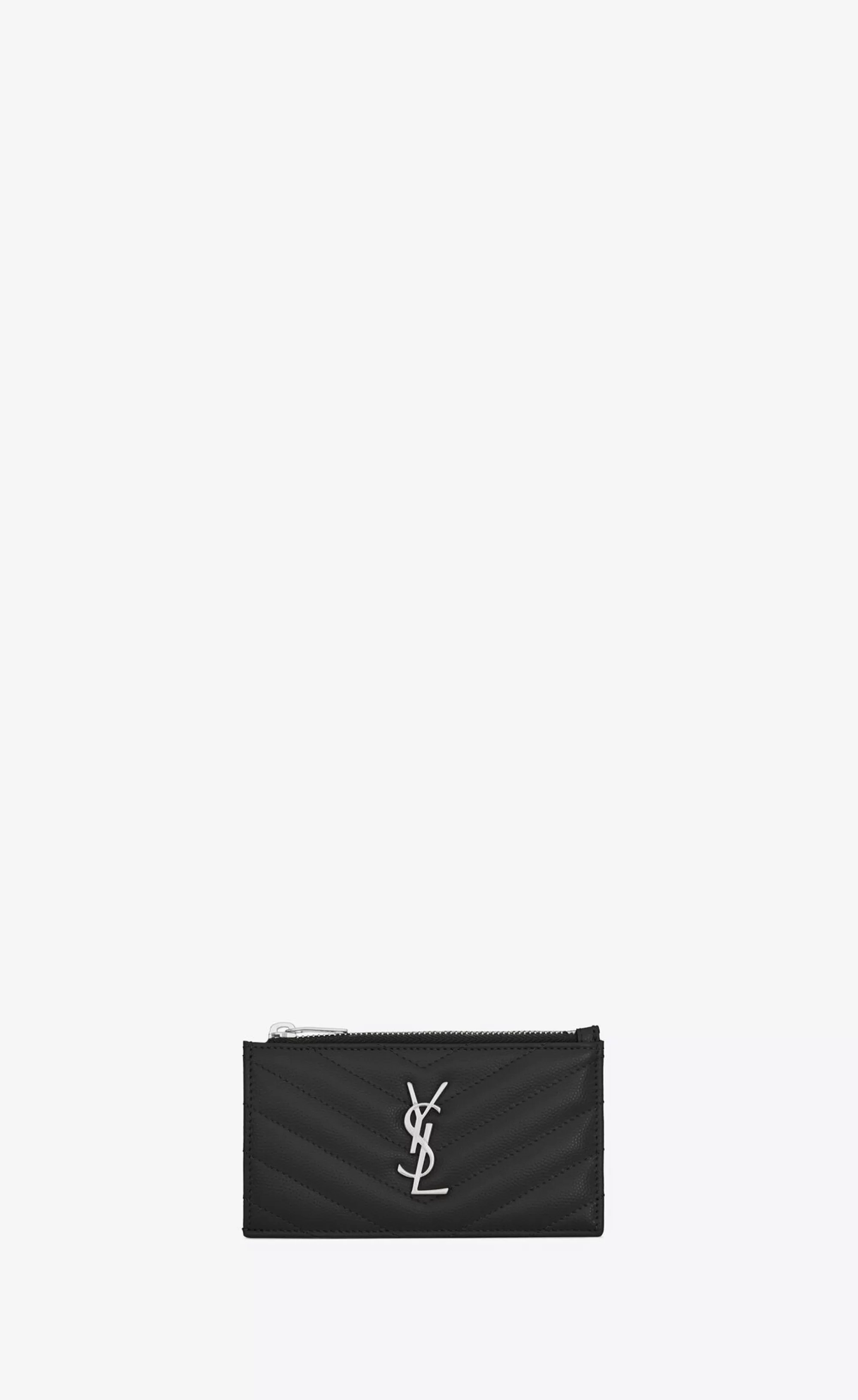 Women Saint Laurent CARD CASES^CASSANDRE MATELASSÉ FRAGMENTS ZIPPED CARD CASE IN GRAIN DE POUDRE EMBOSSED LEATHER | | YSL.com