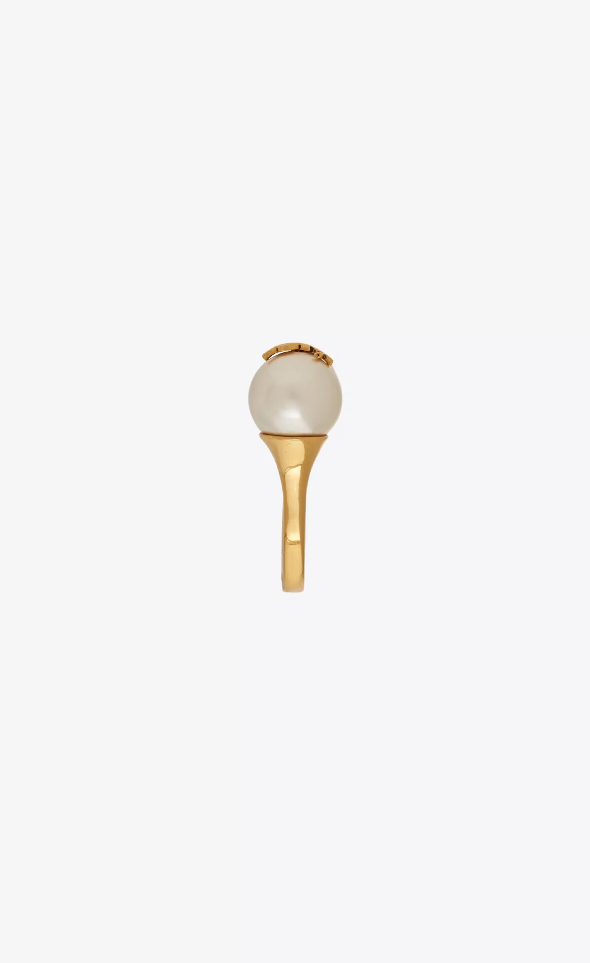 Women Saint Laurent RINGS^CASSANDRE Pearl And Ball Ring In Metal | | YSL.com