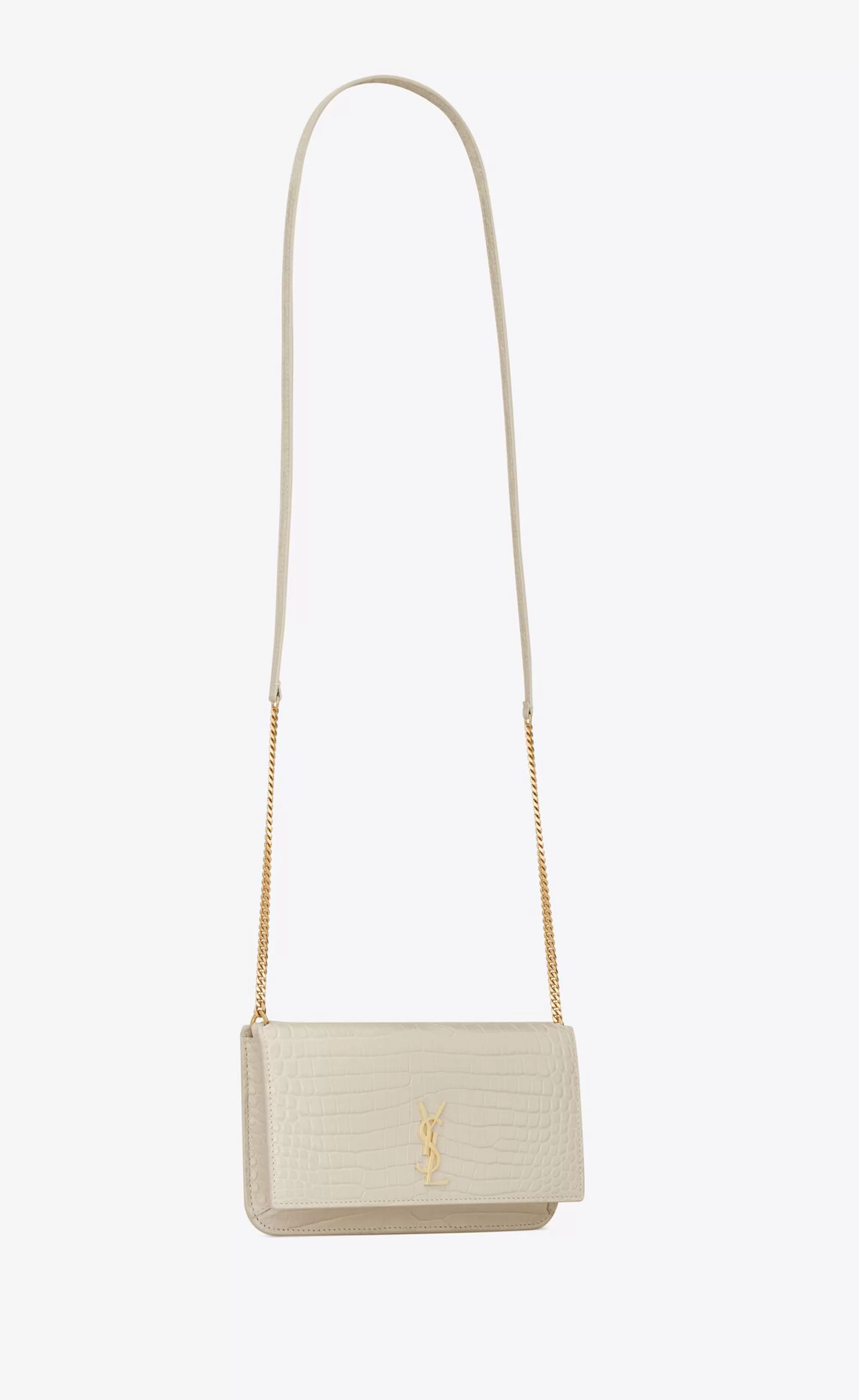 Women Saint Laurent SMALL ACCESSORIES | CHAIN WALLETS^CASSANDRE Phone Holder In SHINY Crocodile-embossed Leather | | YSL.com