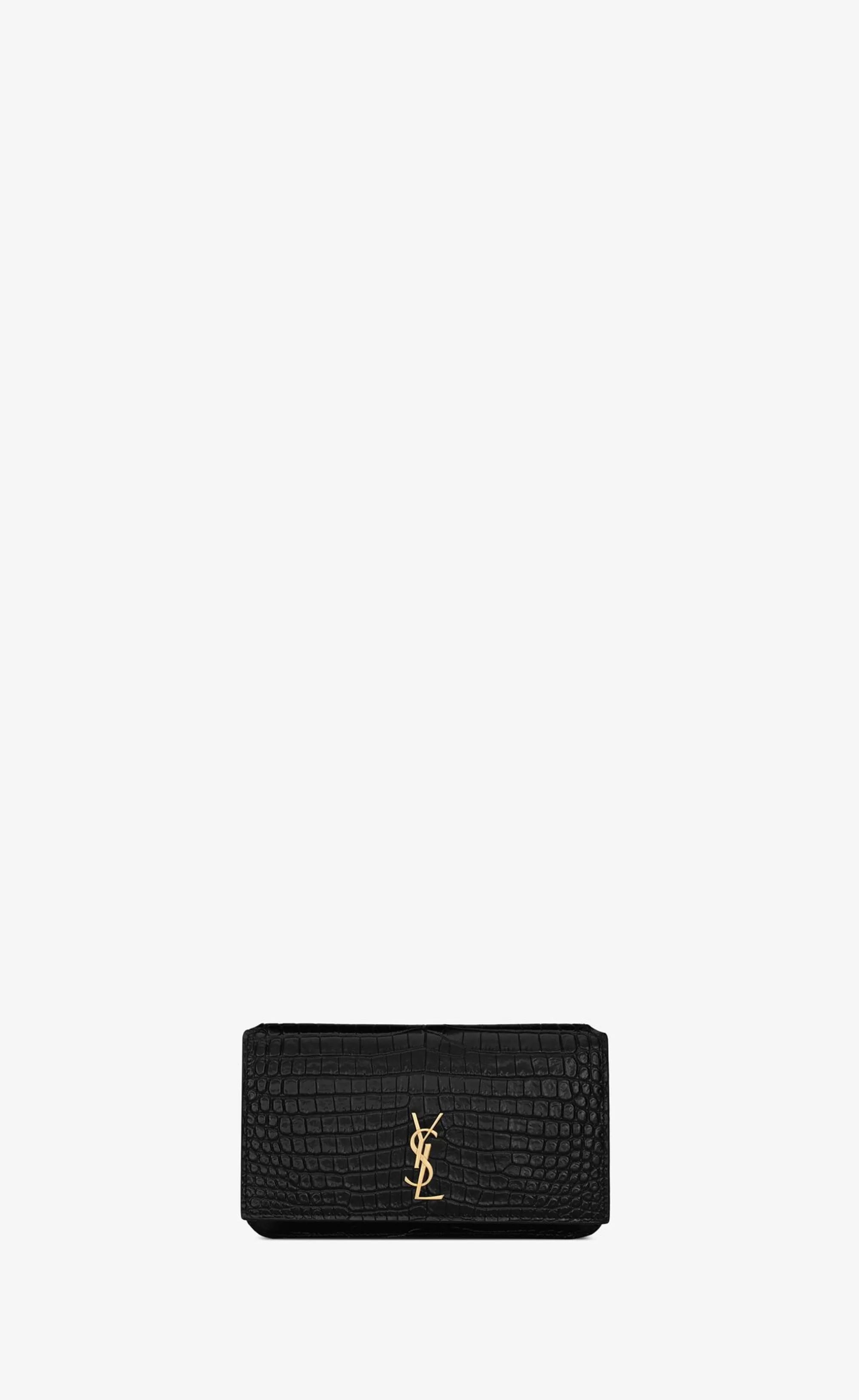 Women Saint Laurent SMALL ACCESSORIES | CHAIN WALLETS^CASSANDRE Phone Holder In SHINY Crocodile-embossed Leather | | YSL.com