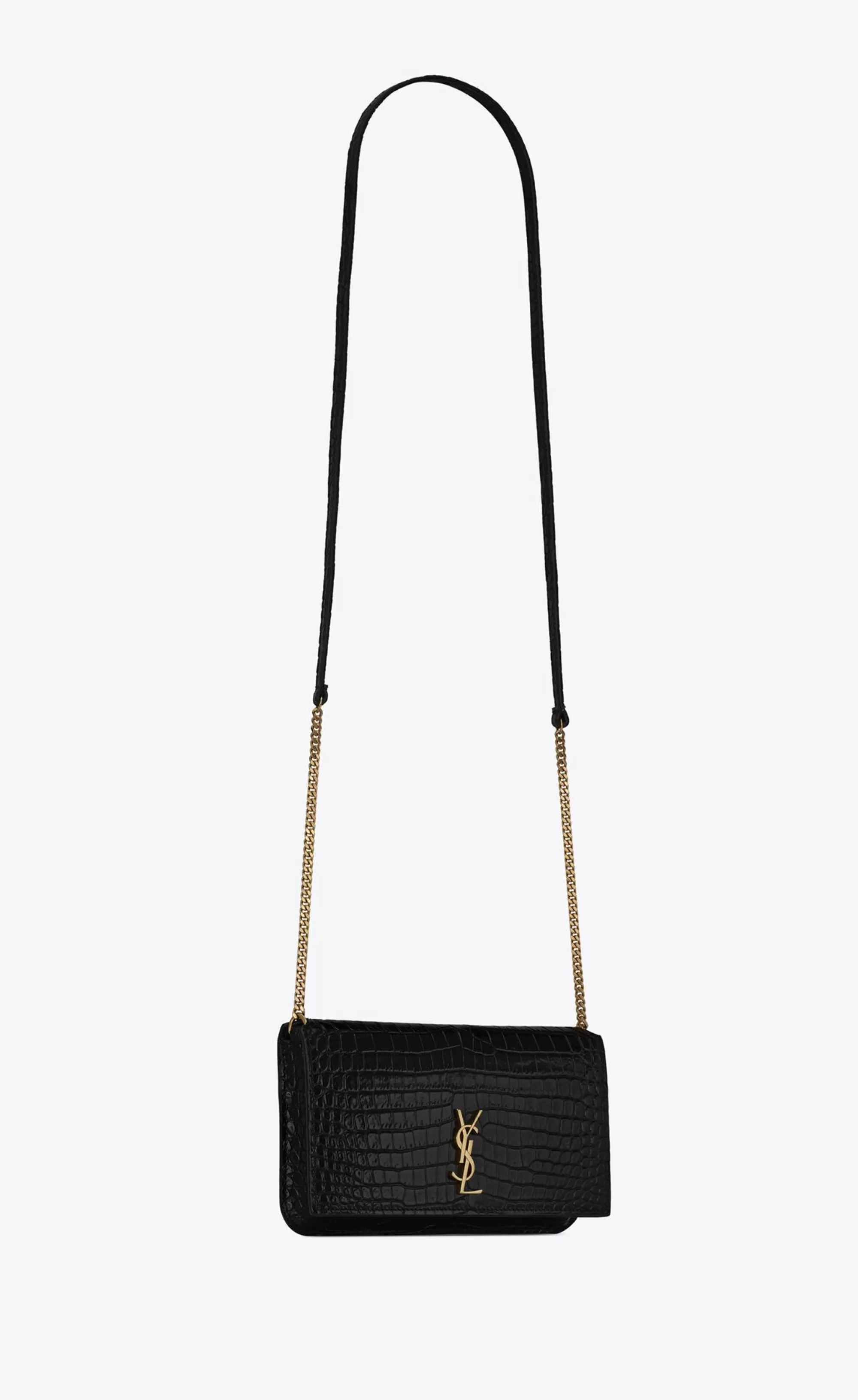 Women Saint Laurent SMALL ACCESSORIES | CHAIN WALLETS^CASSANDRE Phone Holder In SHINY Crocodile-embossed Leather | | YSL.com