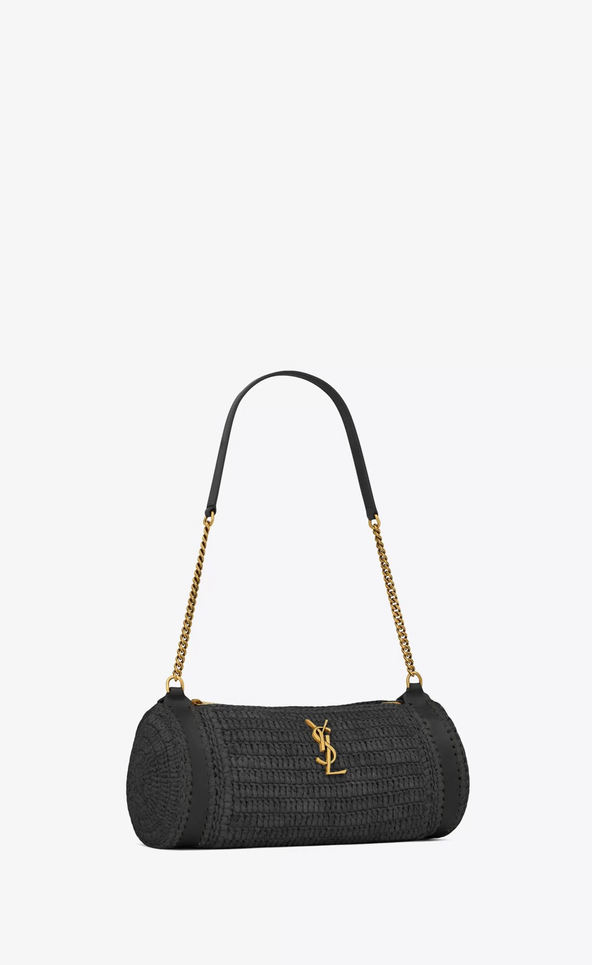 Women Saint Laurent MINI BAGS^CASSANDRE Small Cylinder Bag In Raffia And Vegetable-tanned Leather | | YSL.com