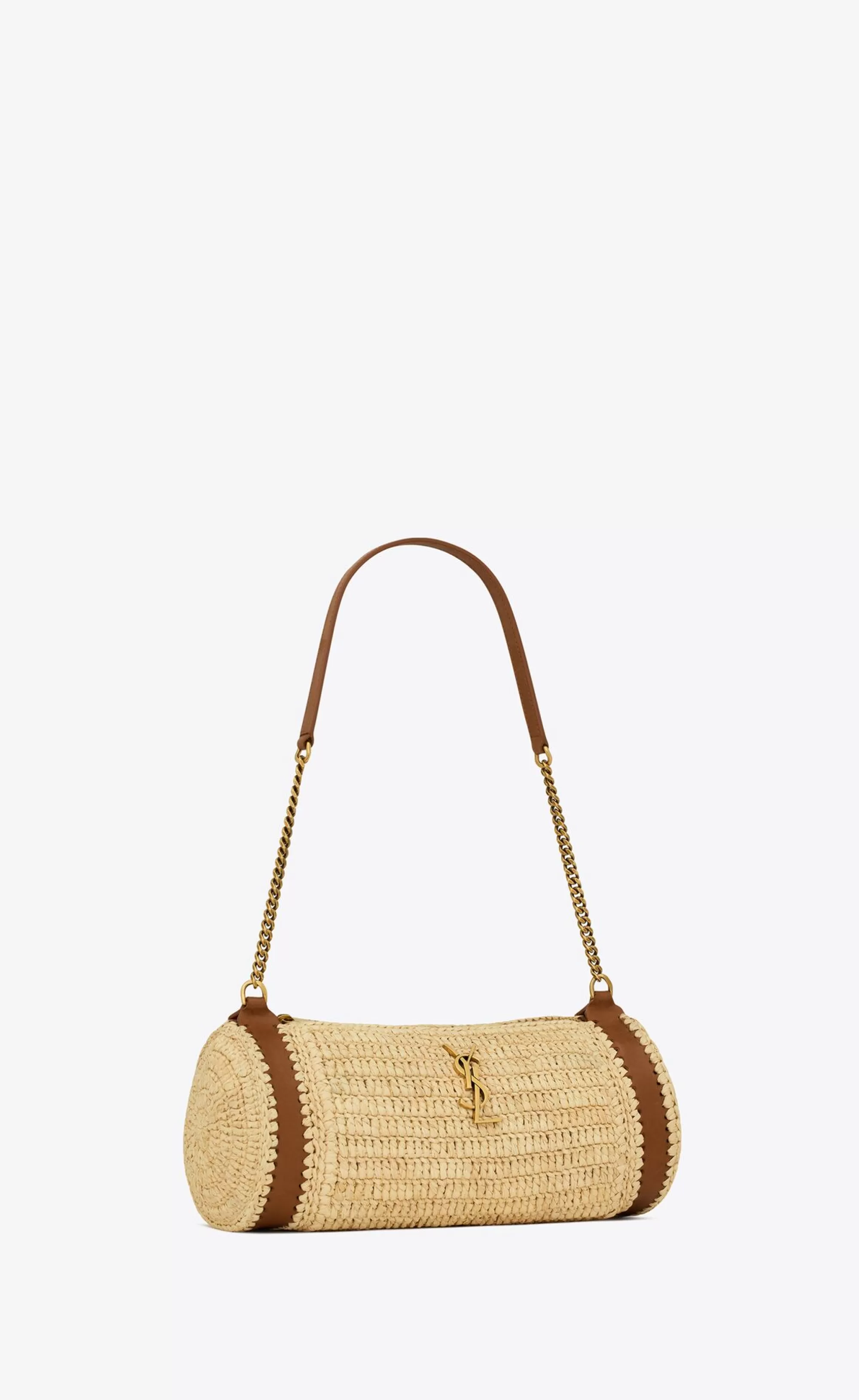 Women Saint Laurent MINI BAGS^Cassandre Small Cylindric Bag In Raffia And Vegetable-tanned Leather | | YSL.com