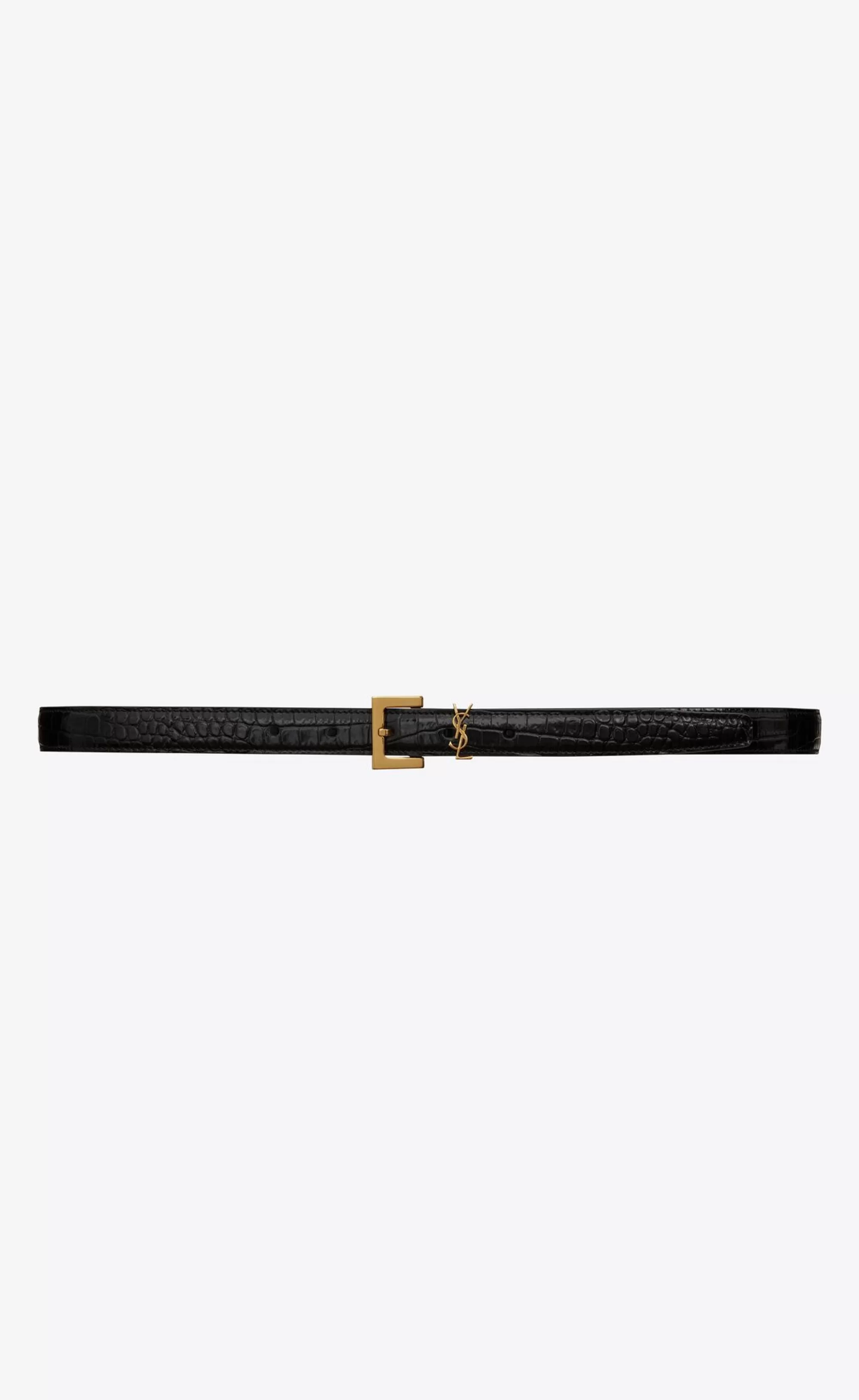 Women Saint Laurent BELTS^CASSANDRE THIN Belt With Square Buckle In CROCODILE-EMBOSSED Leather | | YSL.com