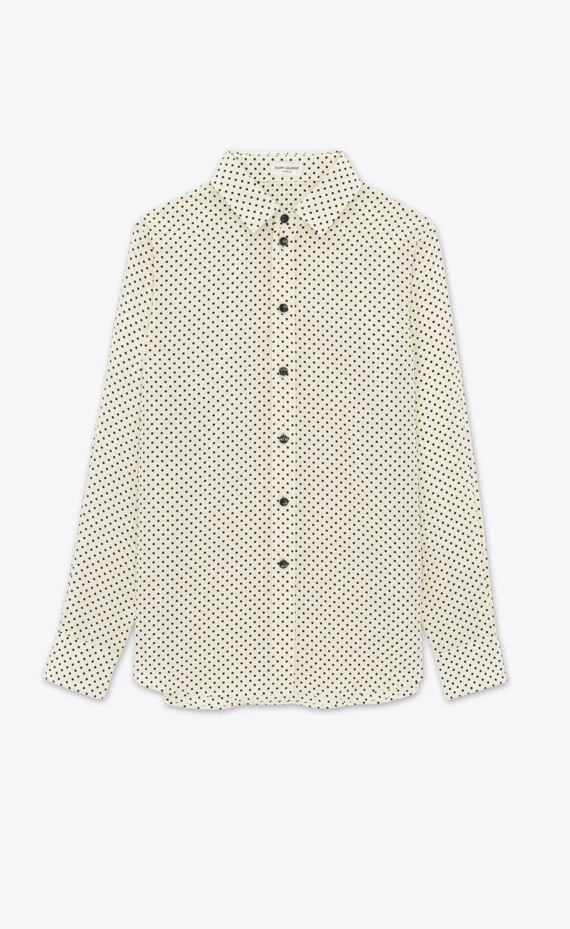 Women Saint Laurent SHIRTS AND TOPS^CLASSIC SHIRT IN DOTTED Crepe De Chine | | YSL.com