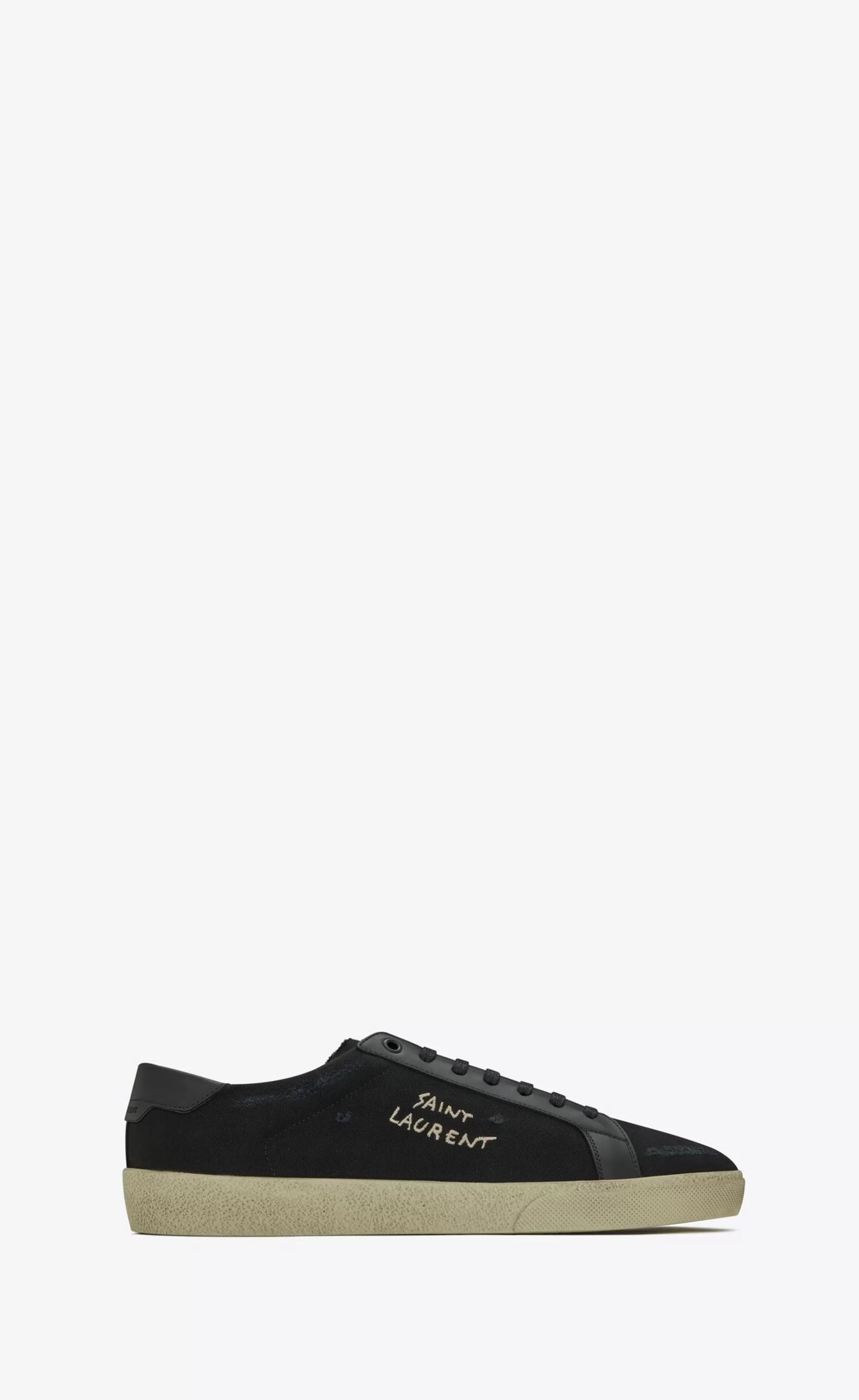 Saint Laurent SNEAKERS^COURT CLASSIC SL/06 Embroidered Sneakers In Canvas And Smooth Leather | | YSL.com