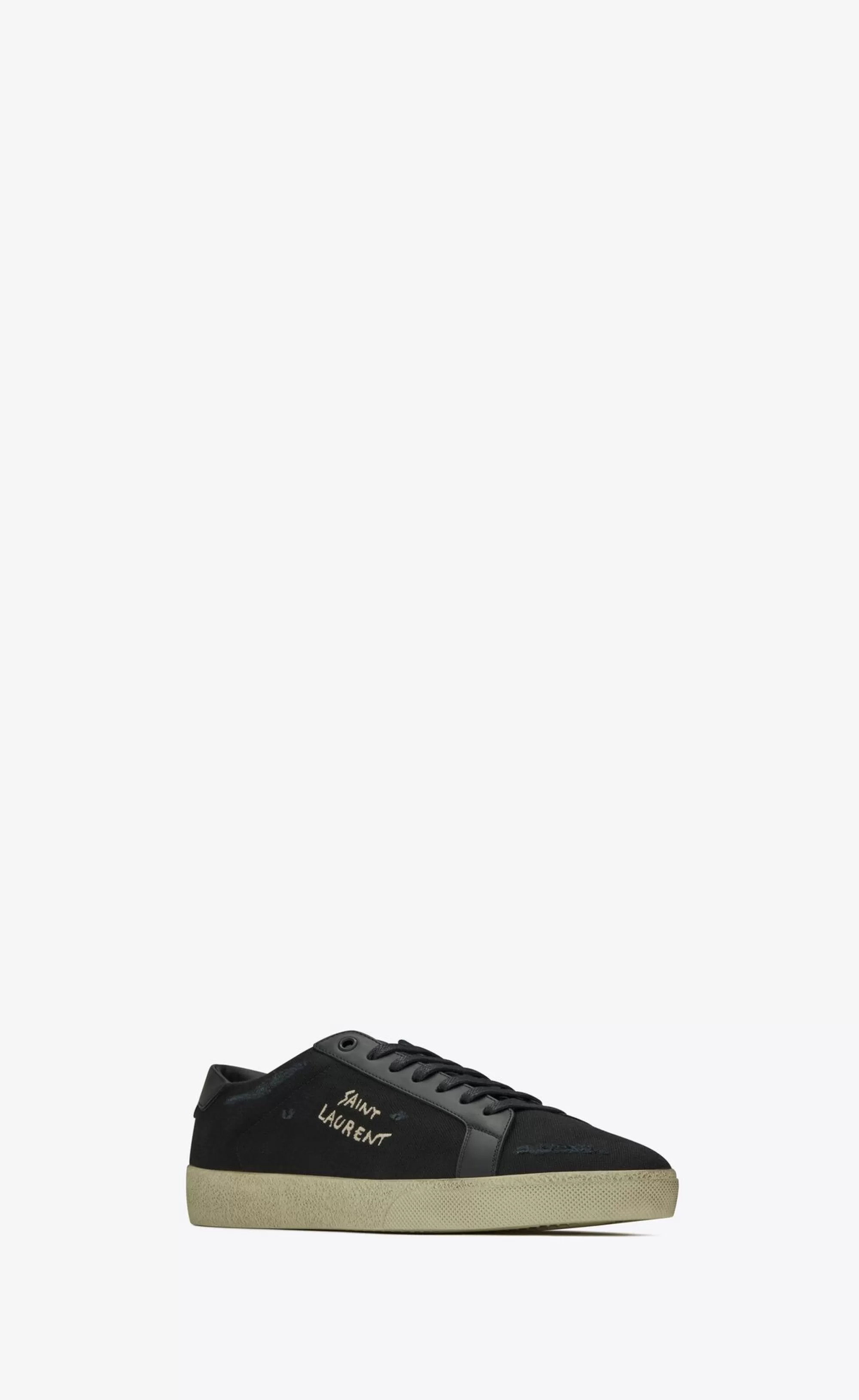 Saint Laurent SNEAKERS^COURT CLASSIC SL/06 Embroidered Sneakers In Canvas And Smooth Leather | | YSL.com