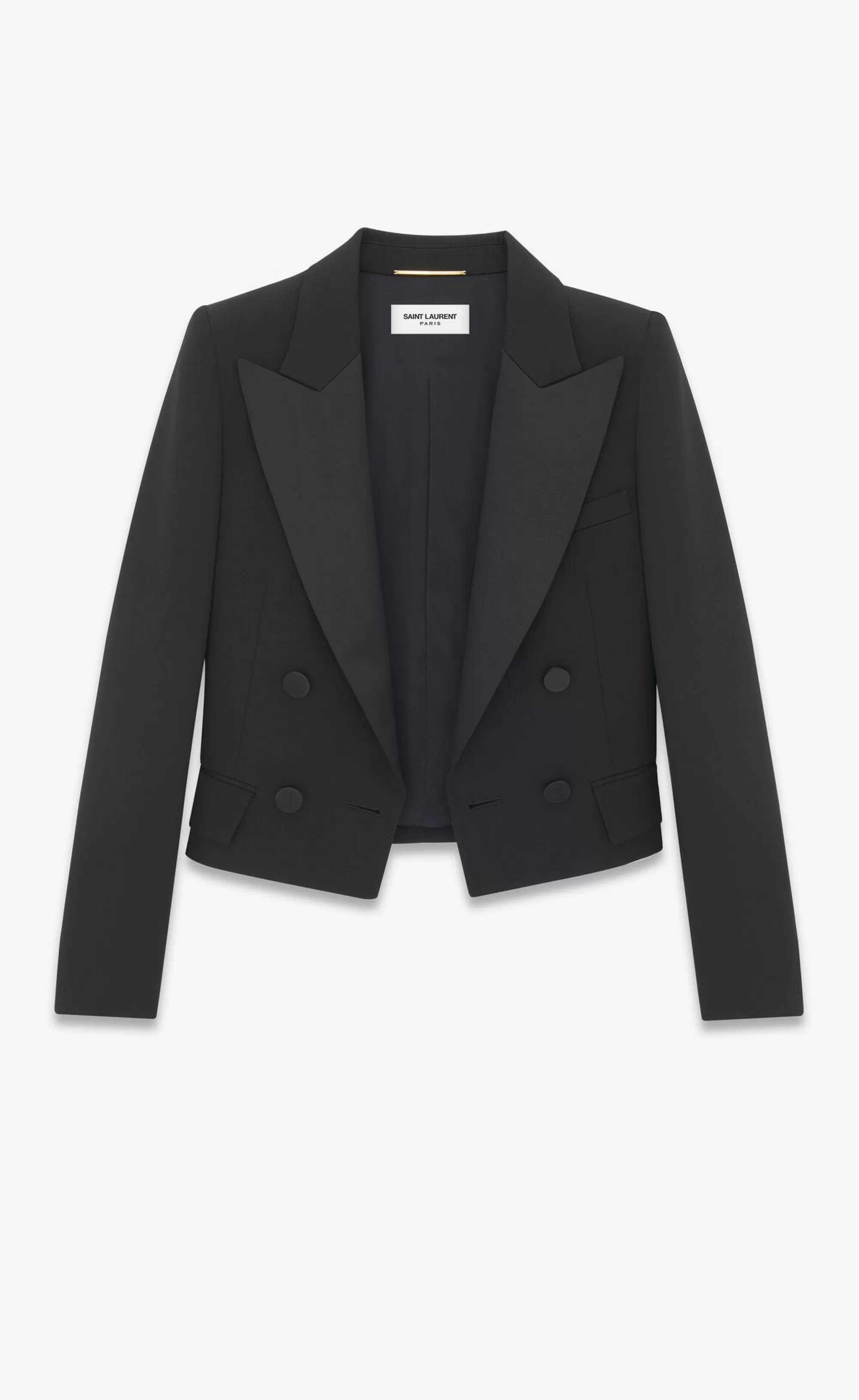 Women Saint Laurent JACKETS AND PANTS^Cropped Tuxedo Jacket In GRAIN DE POUDRE | | YSL.com