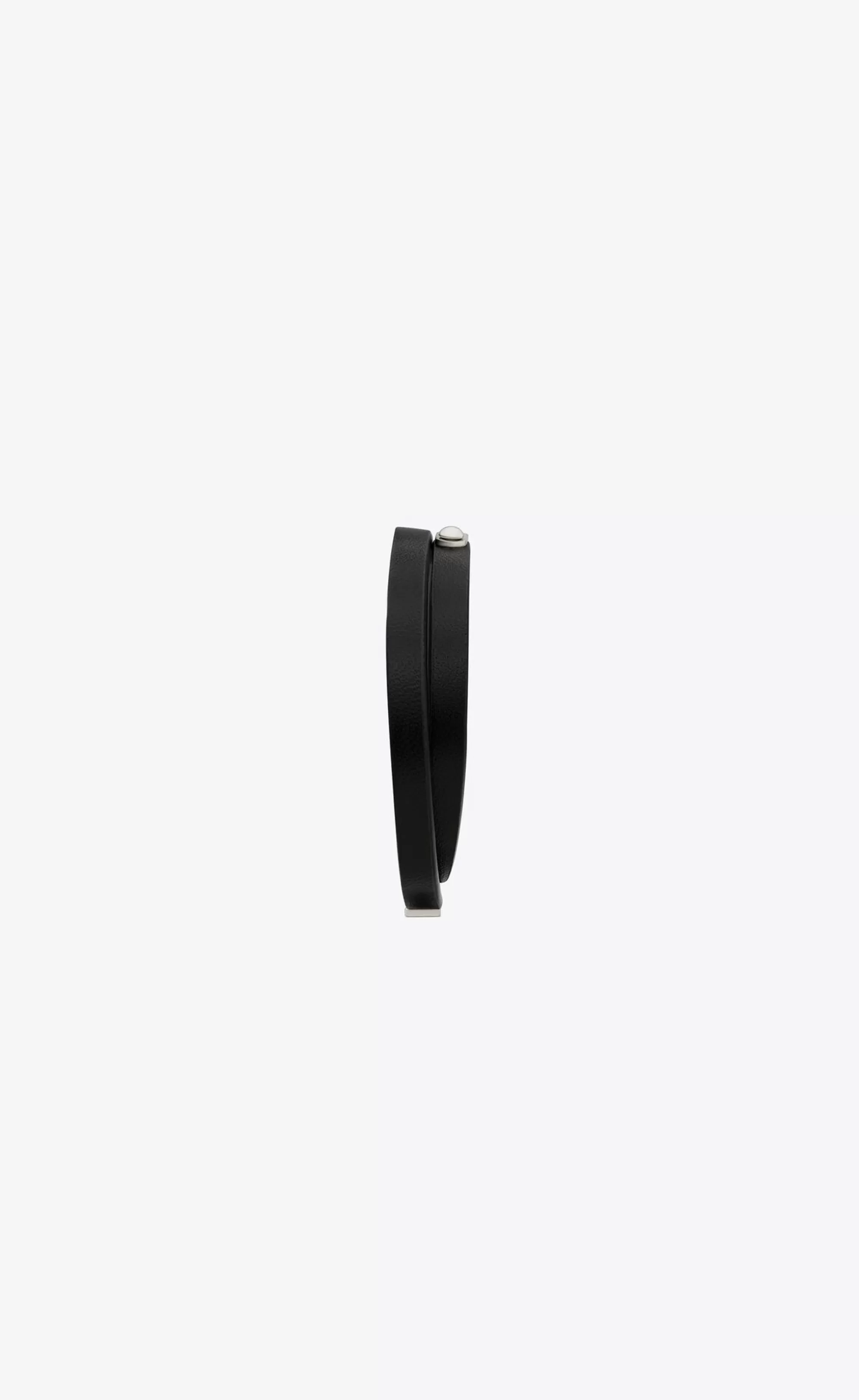 Saint Laurent Leather bracelets^Double-wrap ID Bracelet In Leather And Metal | | YSL.com