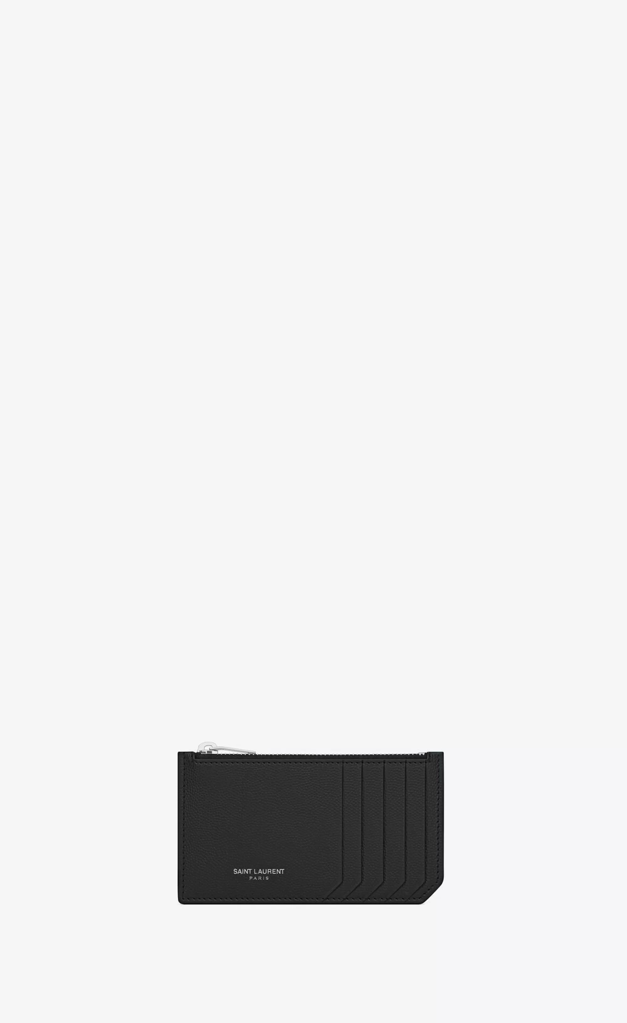 Saint Laurent CARD CASES^Fragments Zipped Card Case In Grain De Poudre Embossed Leather | | YSL.com