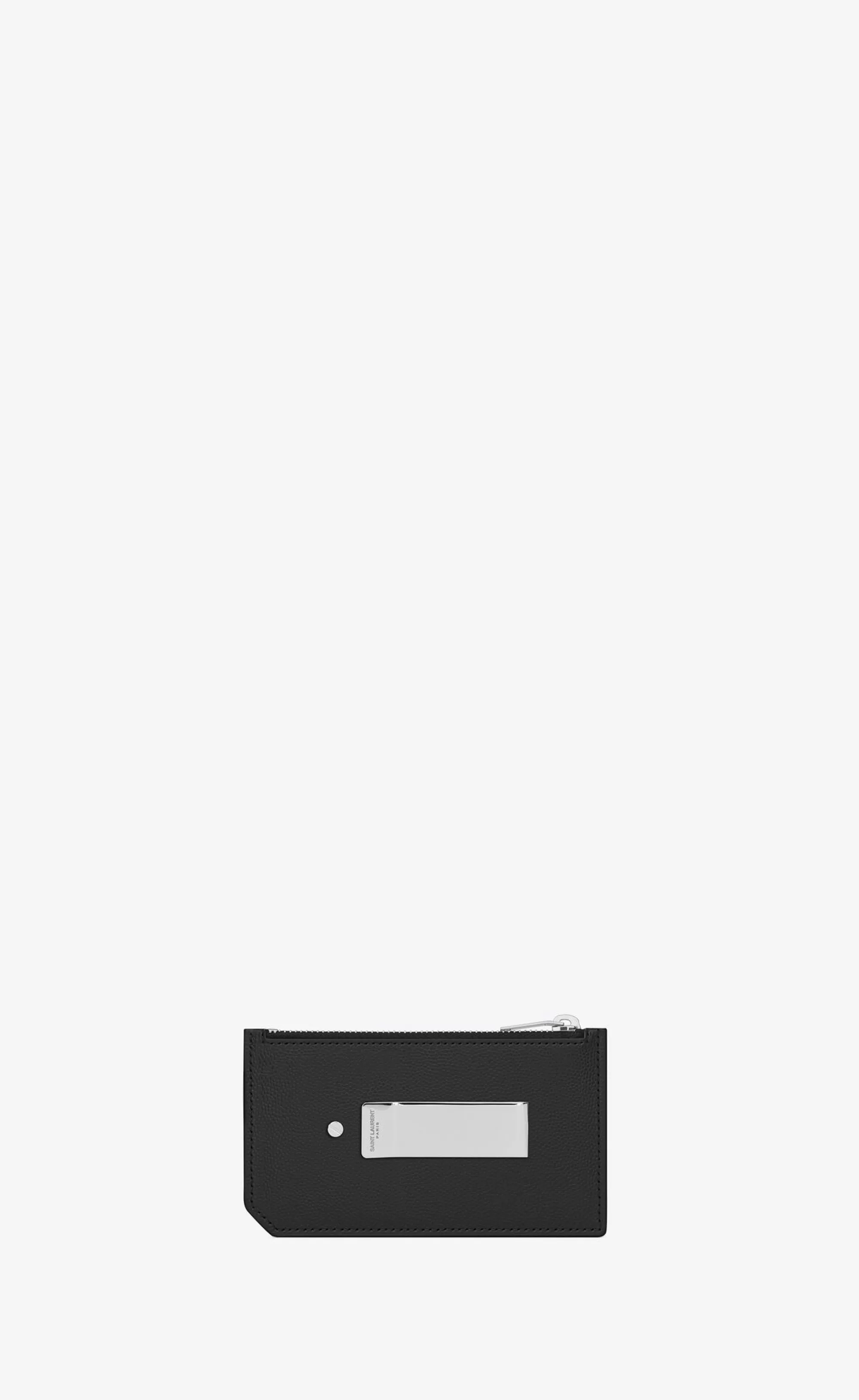 Saint Laurent CARD CASES^Fragments Zipped Card Case In Grain De Poudre Embossed Leather | | YSL.com