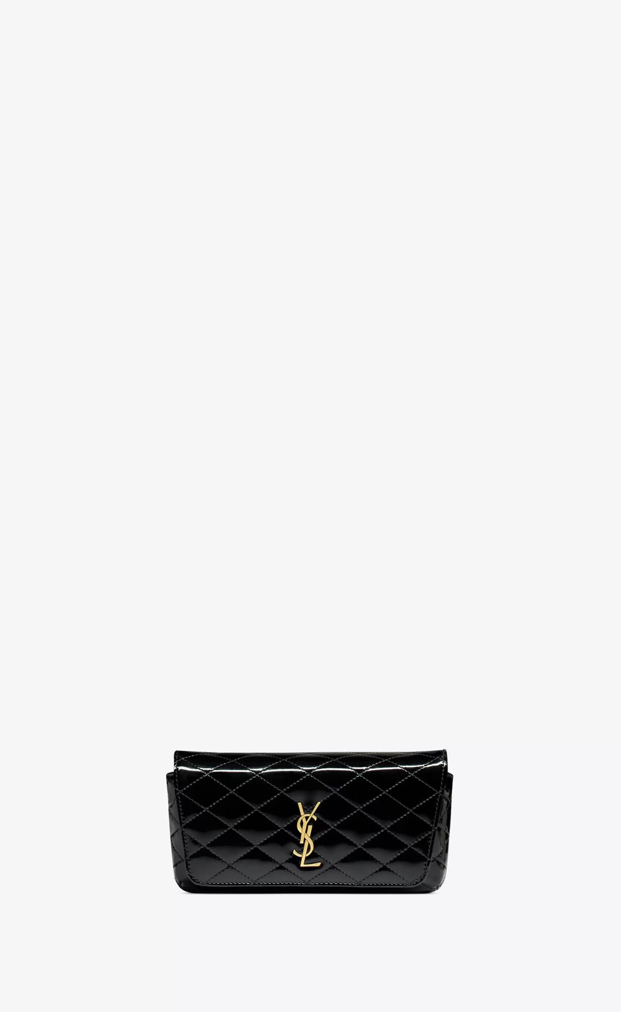 Women Saint Laurent CHAIN WALLETS^GABY Chain Phone Holder In Quilted Patent Leather | | YSL.com