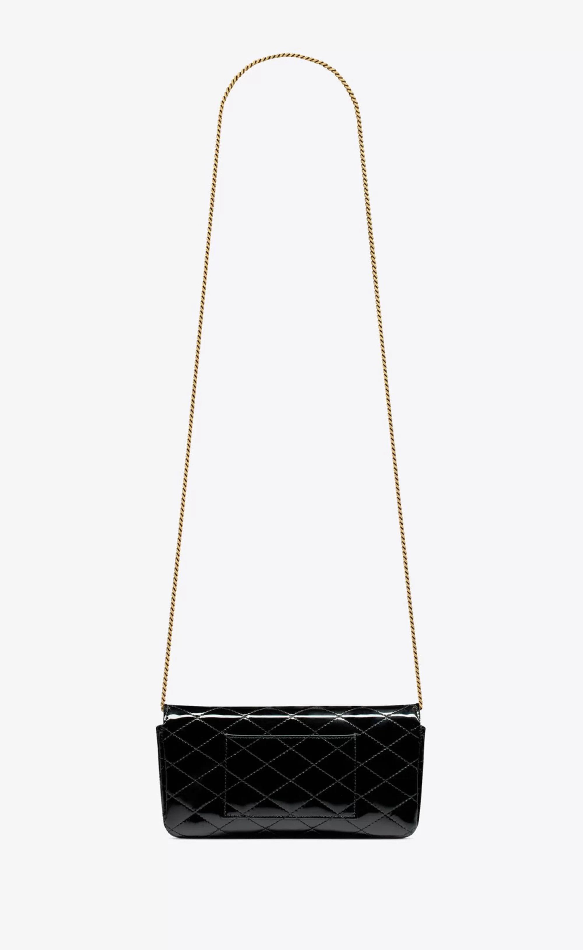 Women Saint Laurent CHAIN WALLETS^GABY Chain Phone Holder In Quilted Patent Leather | | YSL.com