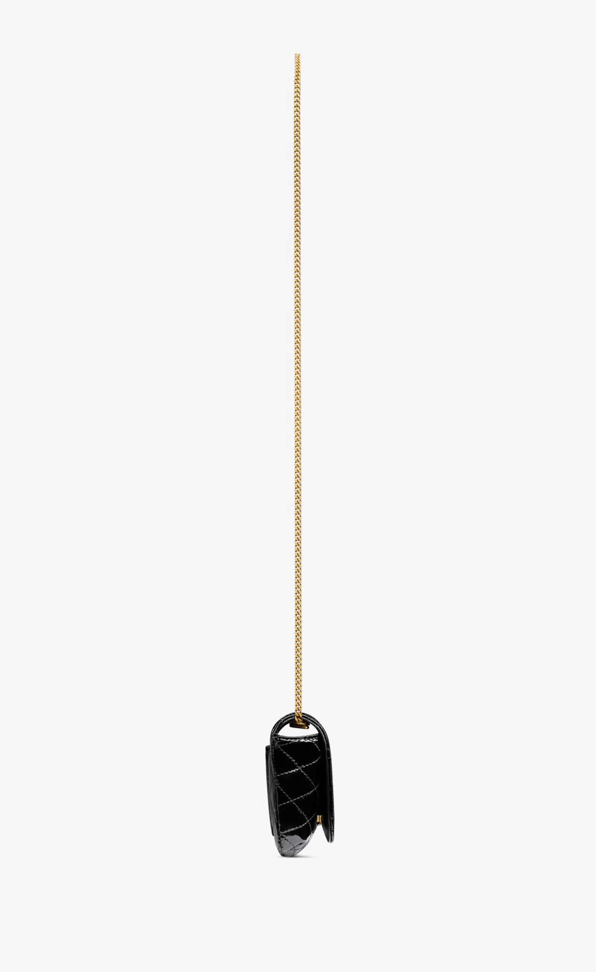 Women Saint Laurent CHAIN WALLETS^GABY Chain Phone Holder In Quilted Patent Leather | | YSL.com