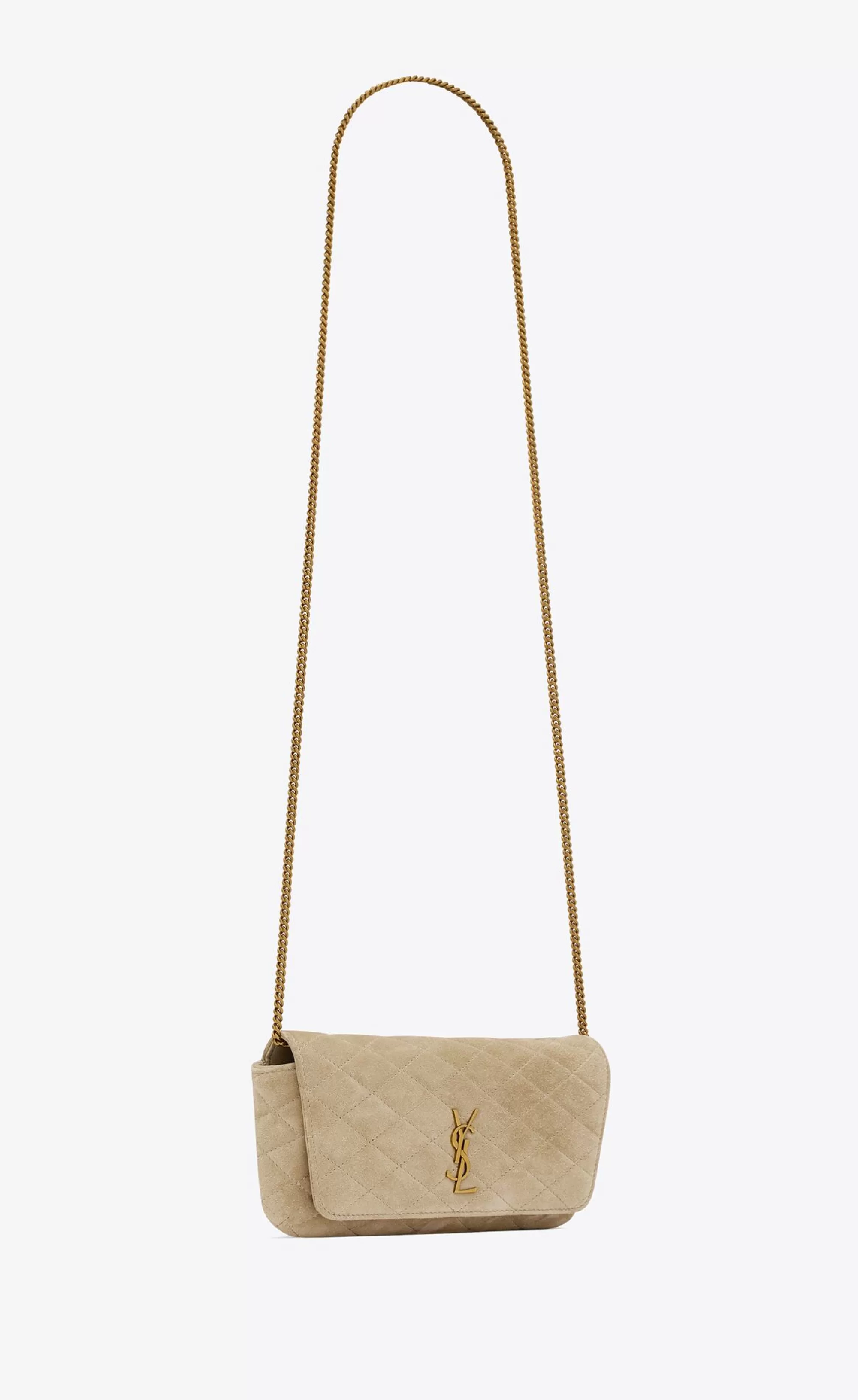 Women Saint Laurent CHAIN WALLETS | CROSSBODY BAGS^GABY Chain Phone Holder In Quilted Suede | | YSL.com
