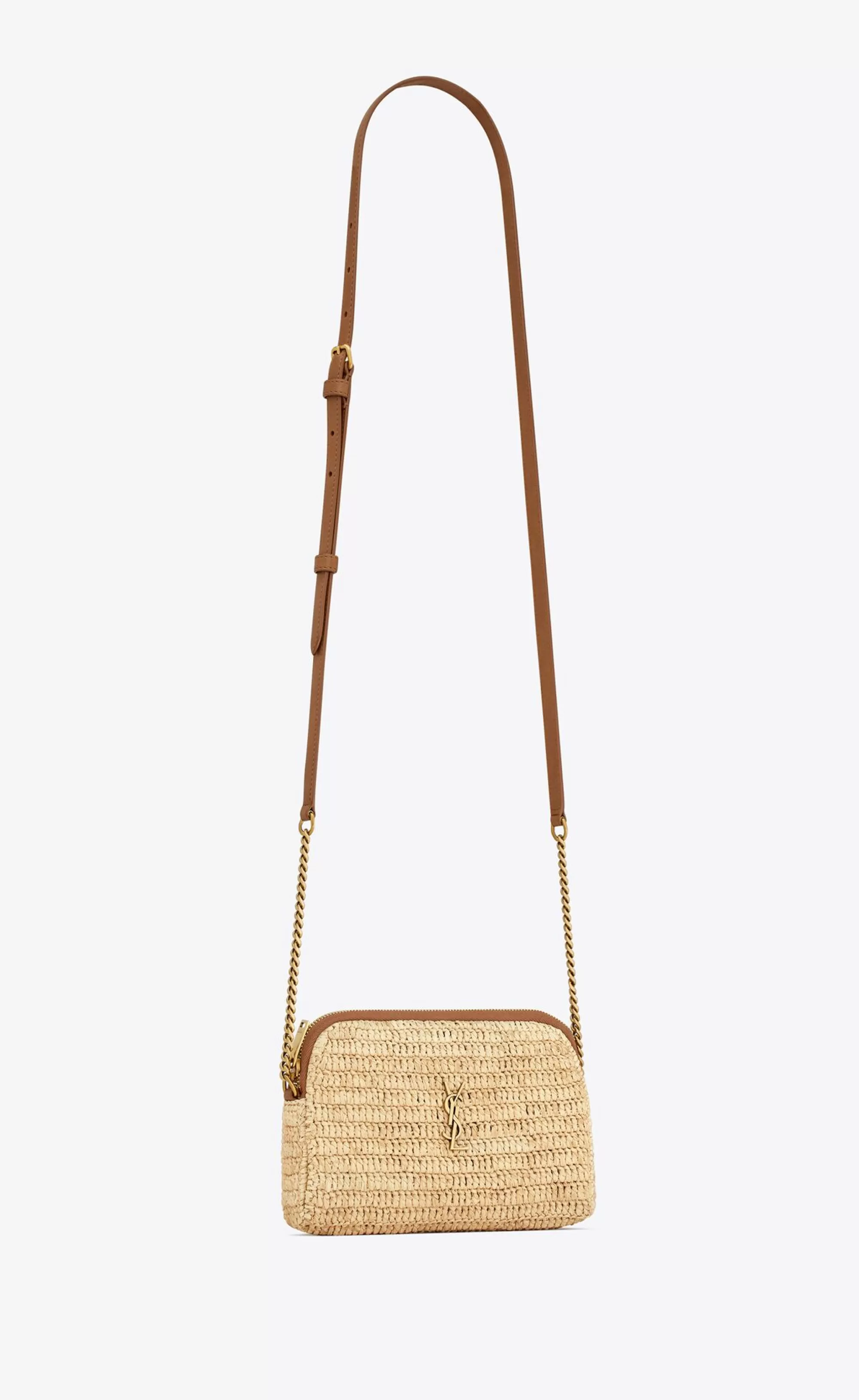 Women Saint Laurent MINI BAGS | GABY^GABY Zipped Pouch In Raffia And Vegetable-tanned Leather | | YSL.com