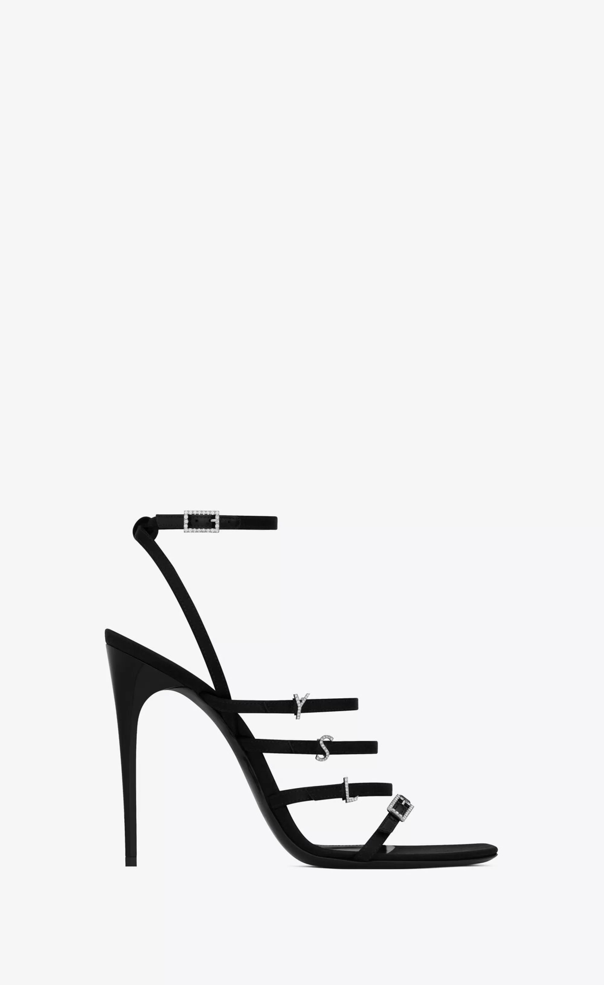Women Saint Laurent High Heel Sandals^Jerry Sandals In Crepe Satin And Rhinestones | | YSL.com
