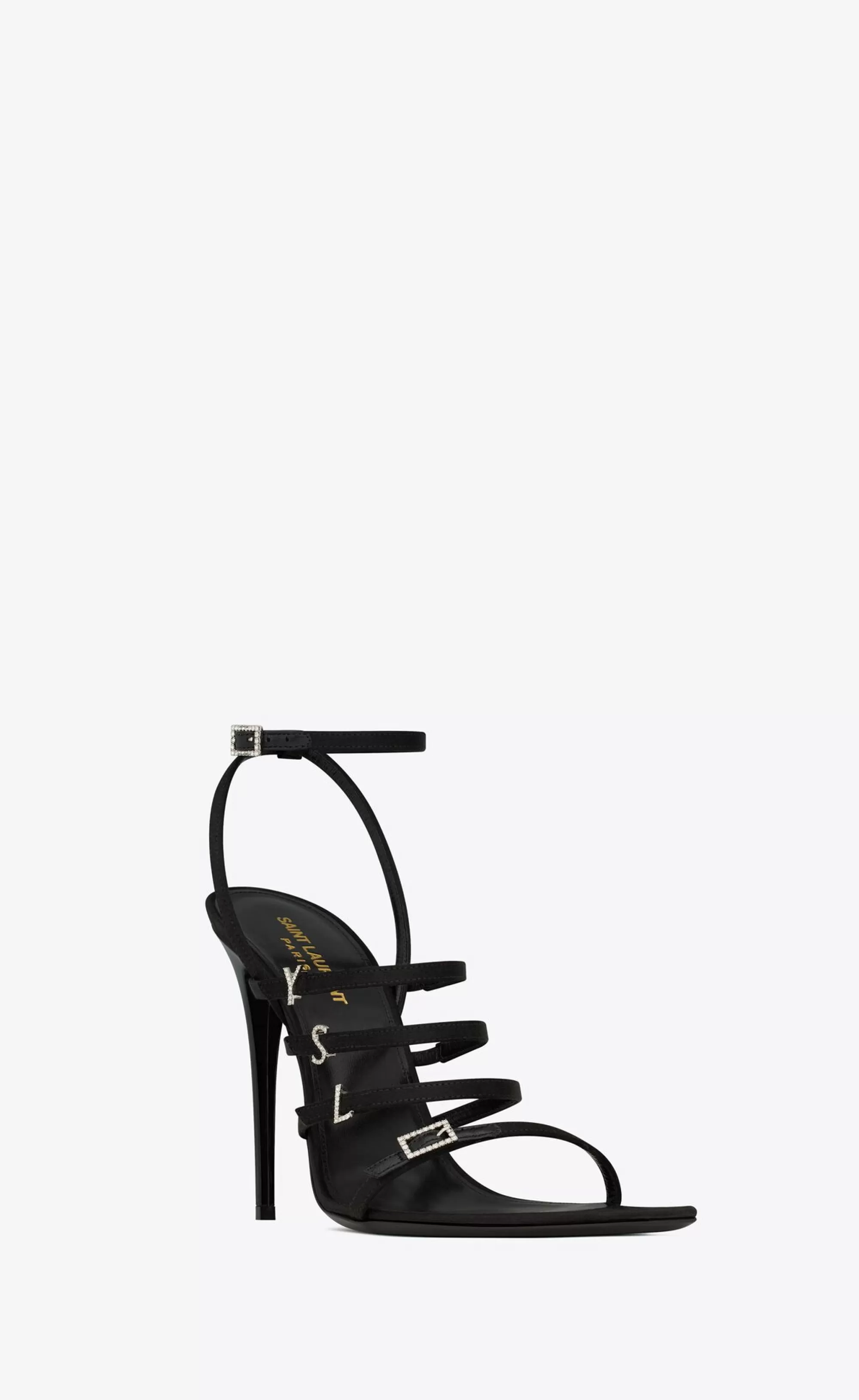 Women Saint Laurent High Heel Sandals^Jerry Sandals In Crepe Satin And Rhinestones | | YSL.com