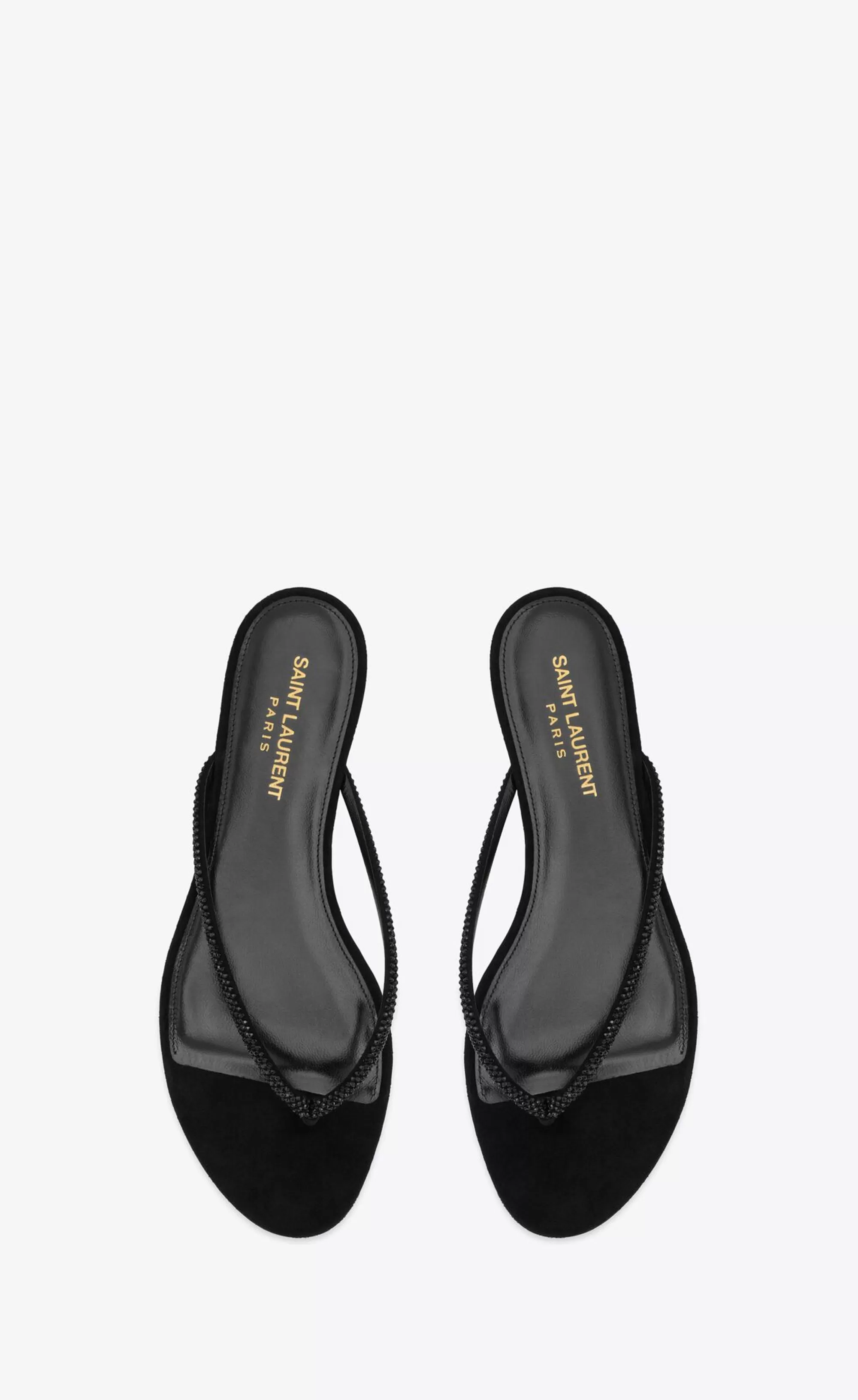 Women Saint Laurent Flat Sandals^JONI Flat Sandals In Suede And Rhinestones | | YSL.com