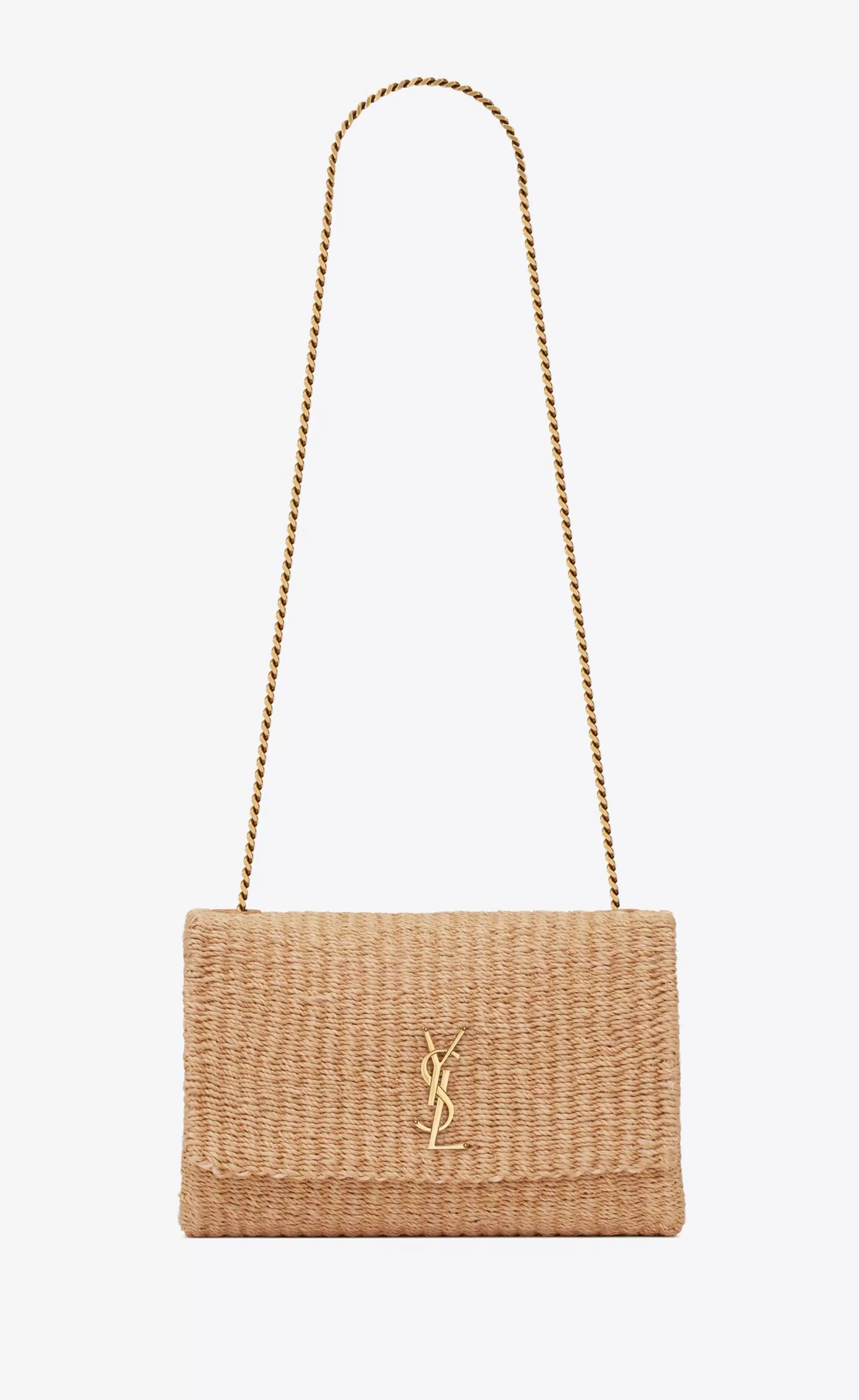 Women Saint Laurent SHOULDER BAGS | KATE^KATE Medium Supple CHAIN BAG In Raffia | | YSL.com