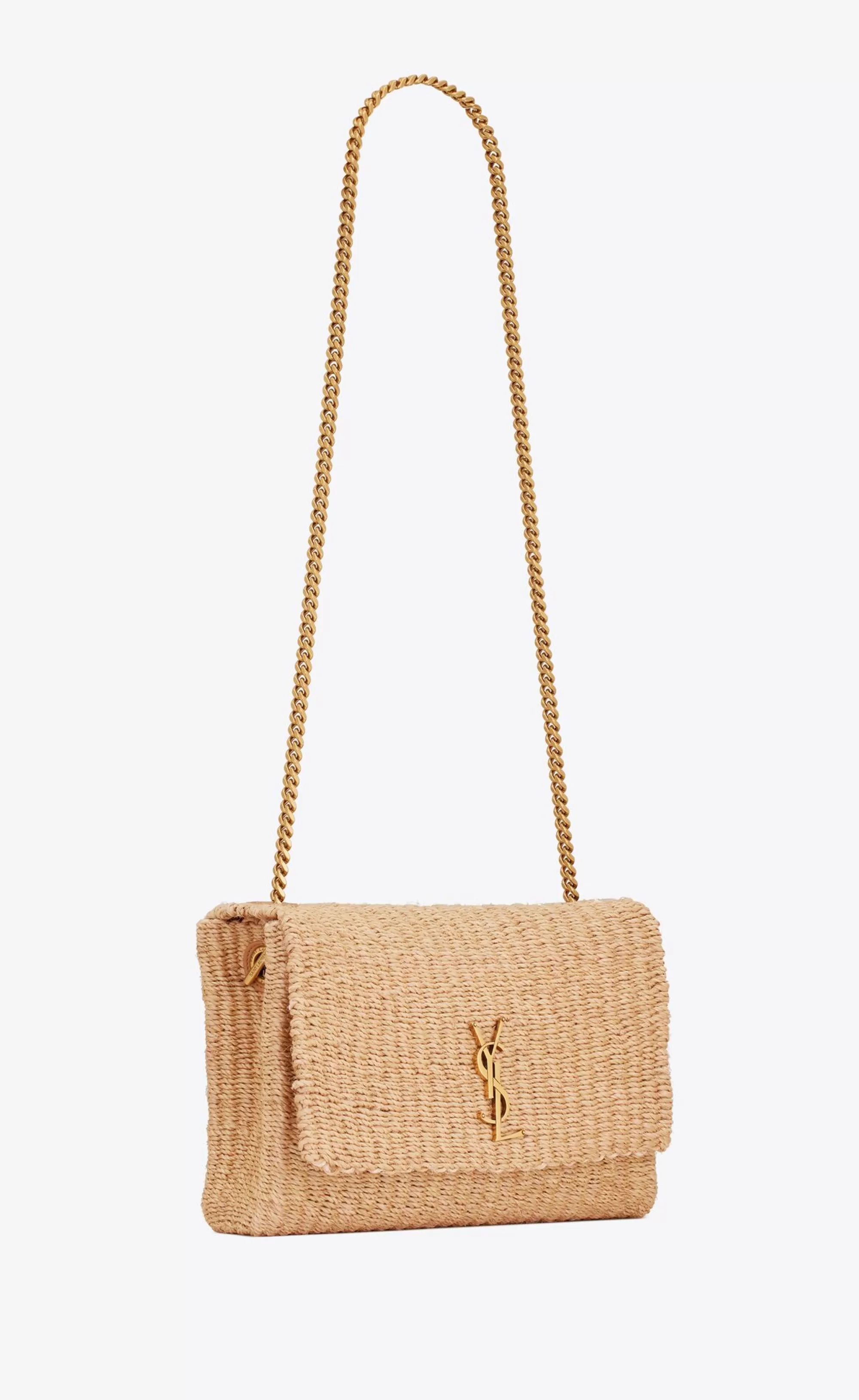 Women Saint Laurent SHOULDER BAGS | KATE^KATE Medium Supple CHAIN BAG In Raffia | | YSL.com