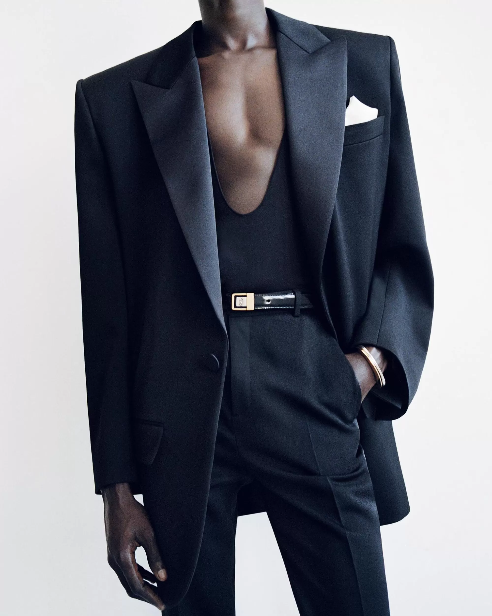 Saint Laurent BELTS^LA 66 Buckle Thin Belt In Shiny Leather | | YSL.com