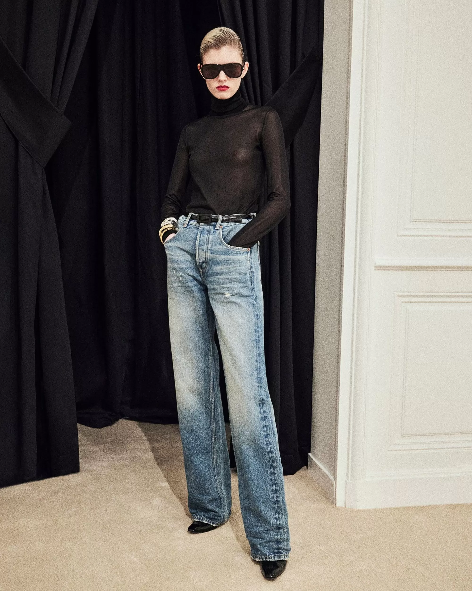 Women Saint Laurent Denim^Long Extreme Baggy Jeans In Denim | | YSL.com