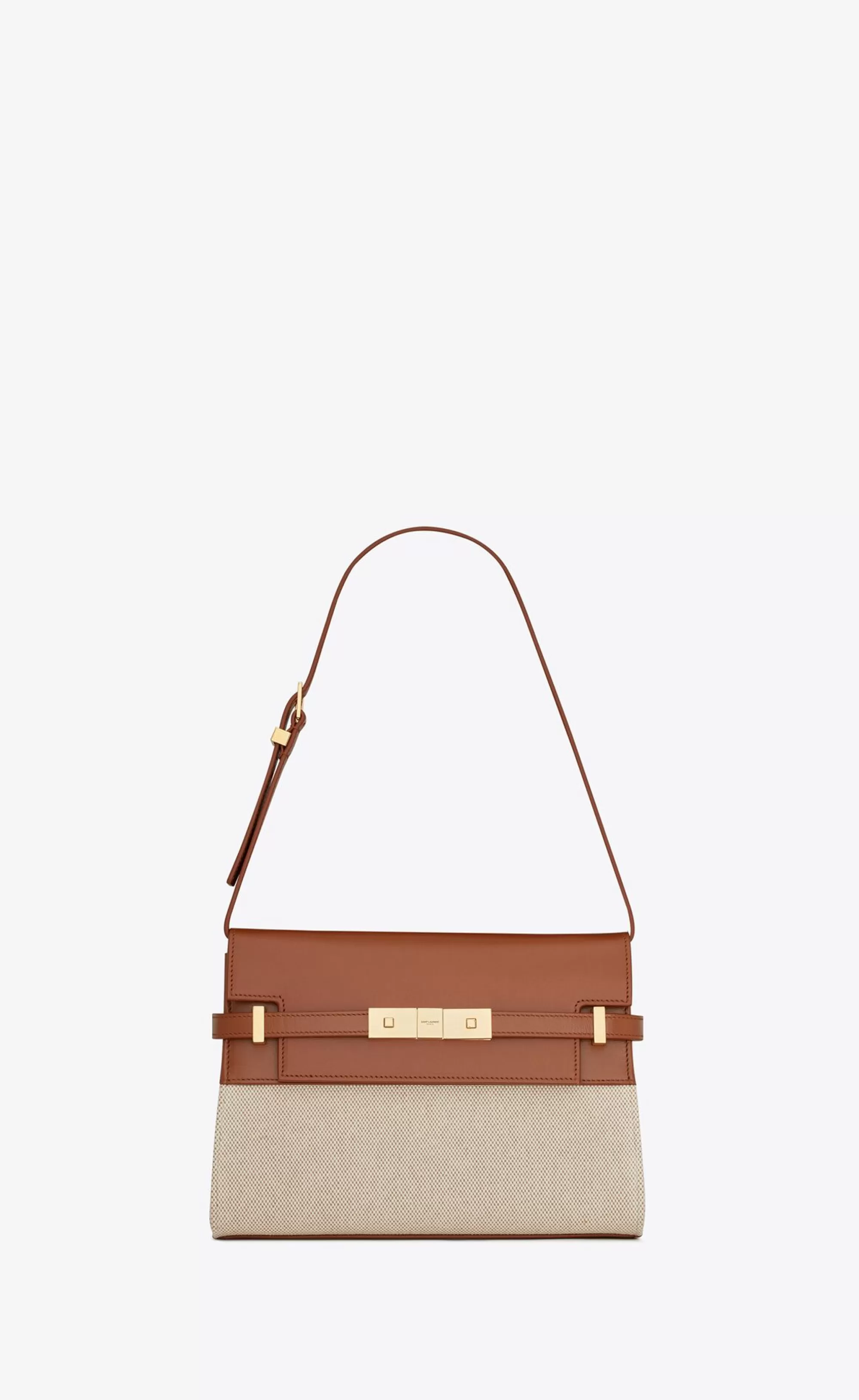 Women Saint Laurent SHOULDER BAGS | MANHATTAN^Manhattan Small Shoulder Bag In Cotton Canvas And Shiny Leather | | YSL.com