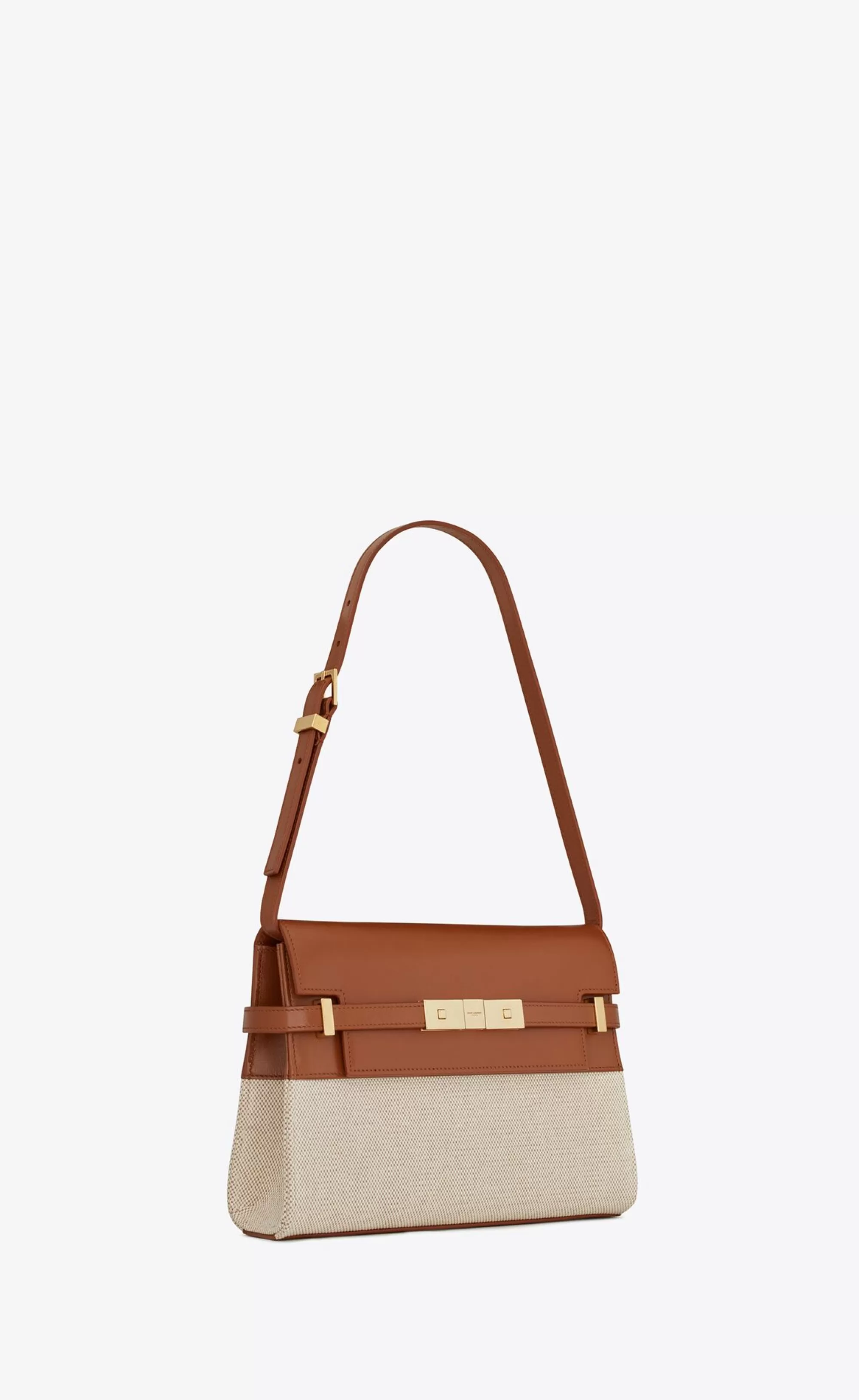 Women Saint Laurent SHOULDER BAGS | MANHATTAN^Manhattan Small Shoulder Bag In Cotton Canvas And Shiny Leather | | YSL.com